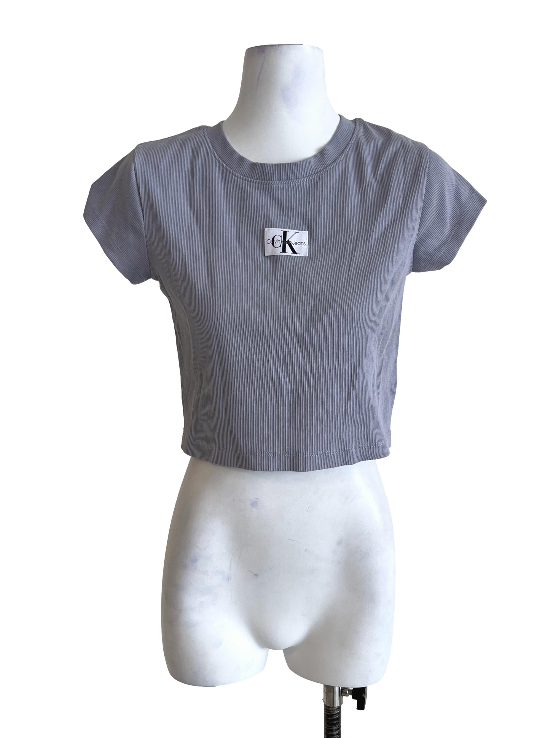 Dove Grey Ribbed Cropped T-Shirt