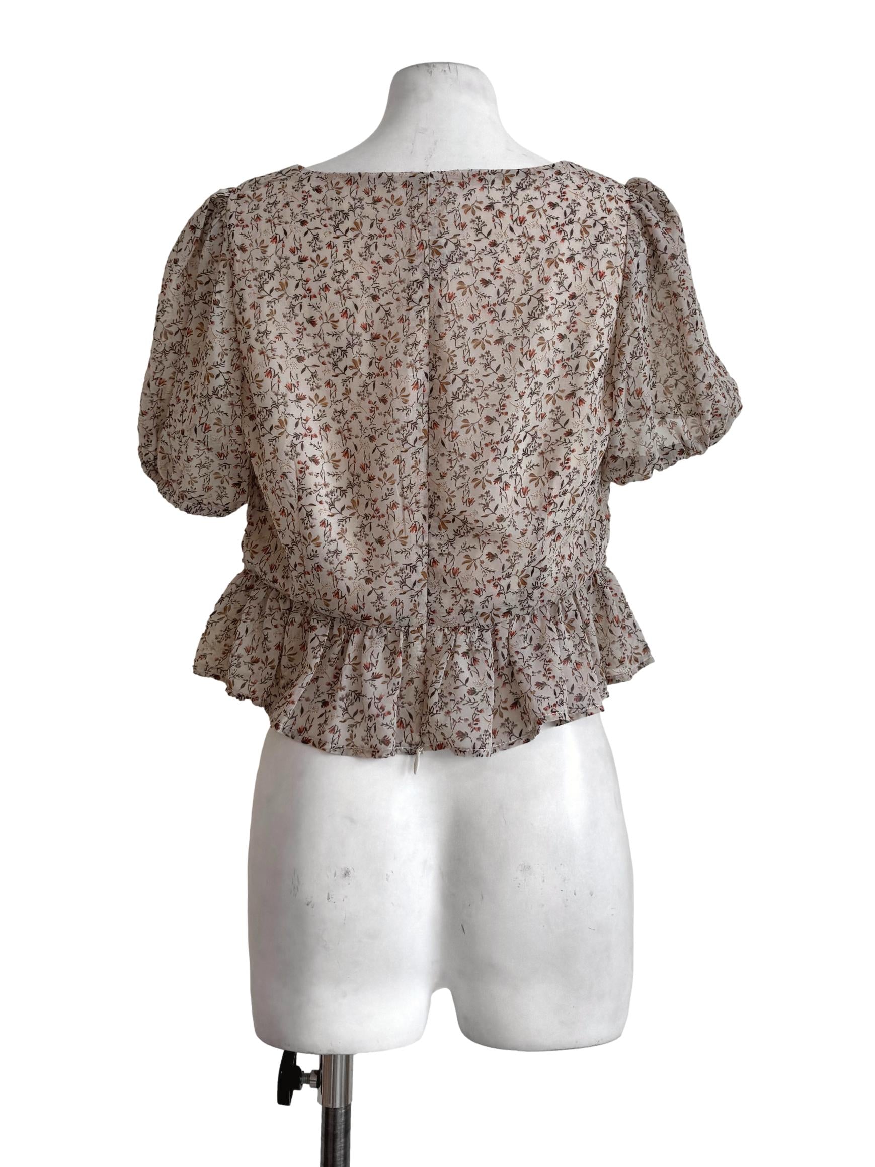 Pale Brown Prints Sweetheart Neck Blouse