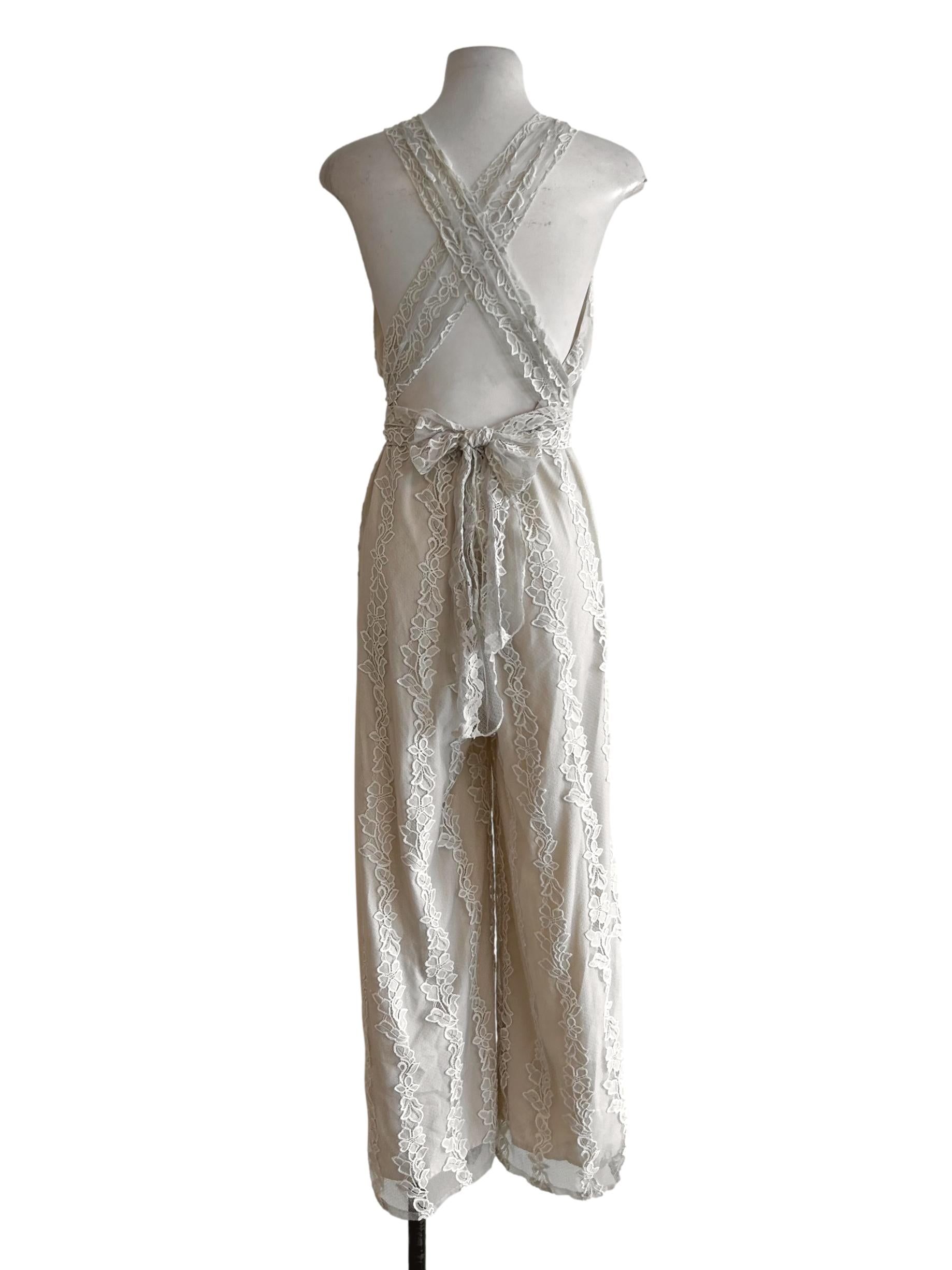 Beige Halter Lace Jumpsuit