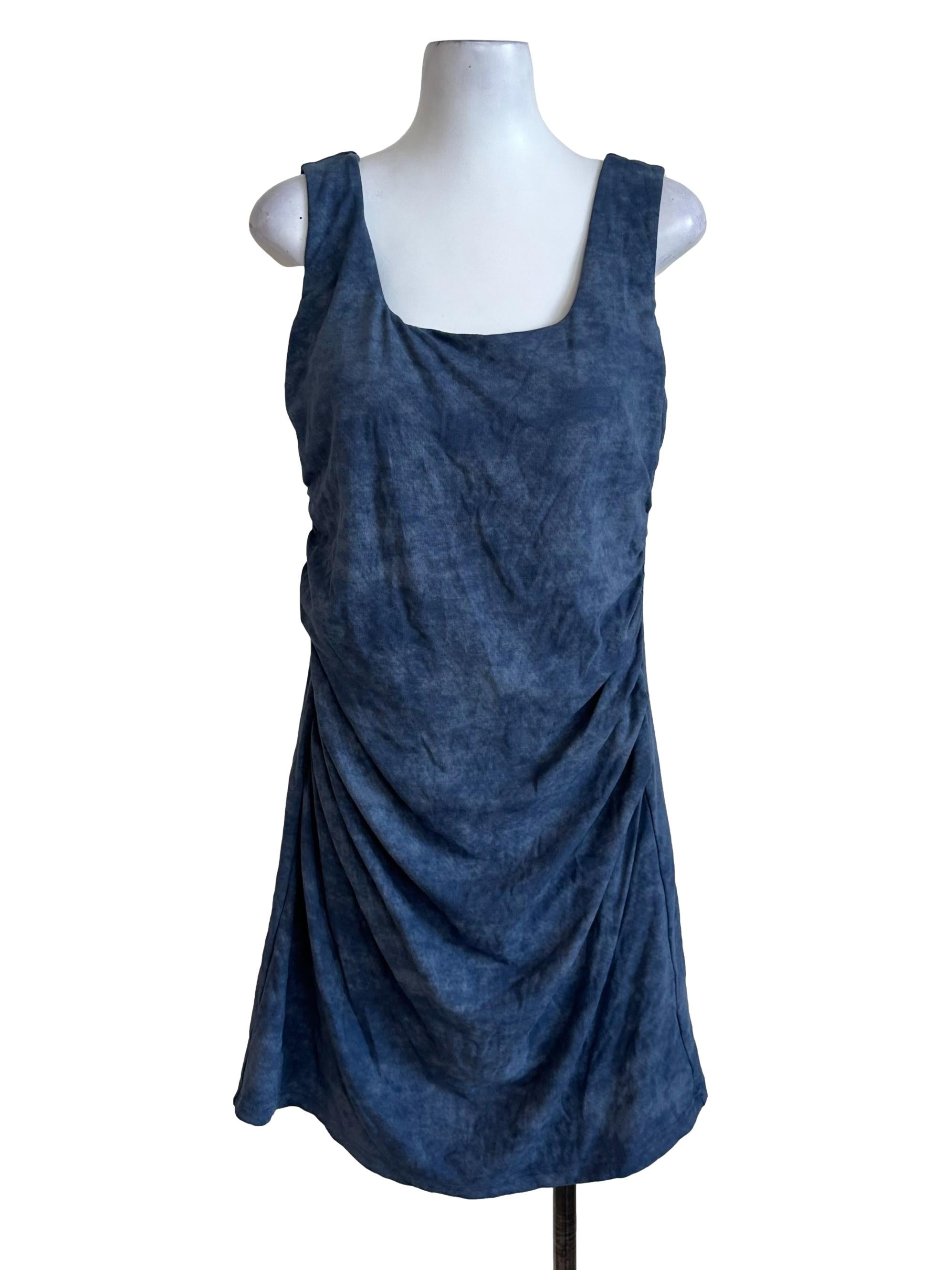 Spruce Blue Square Neck Drape Dress