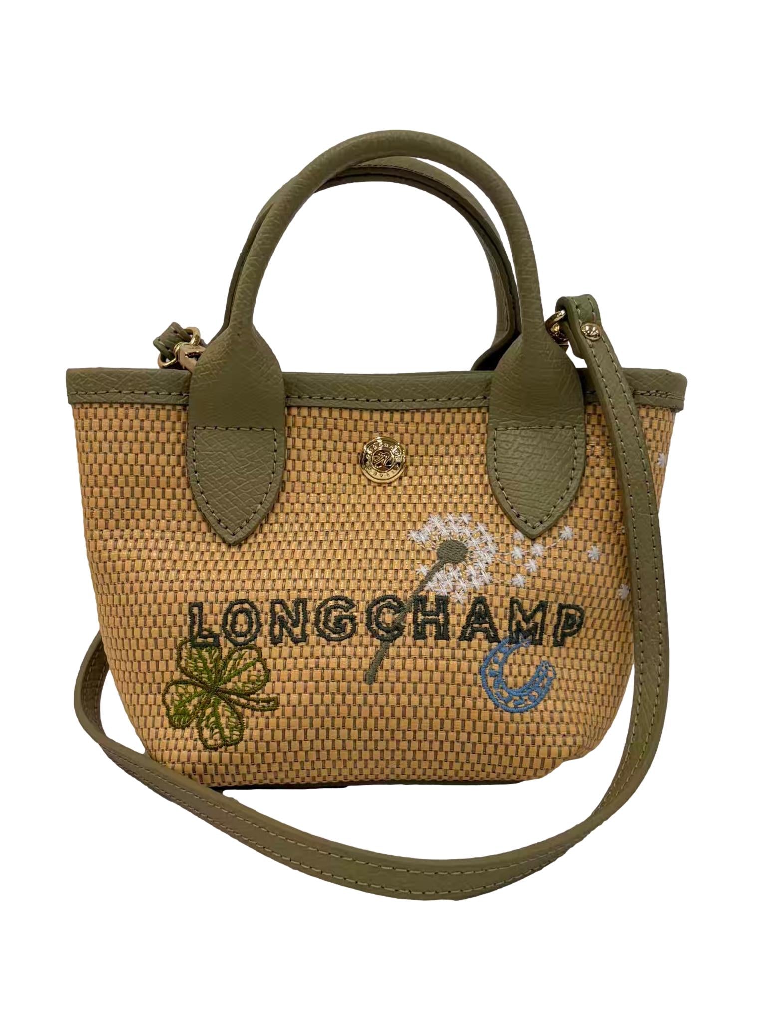 Green Straw Le Pliage Collection XS Basket Bag Crossbody Bag CSN