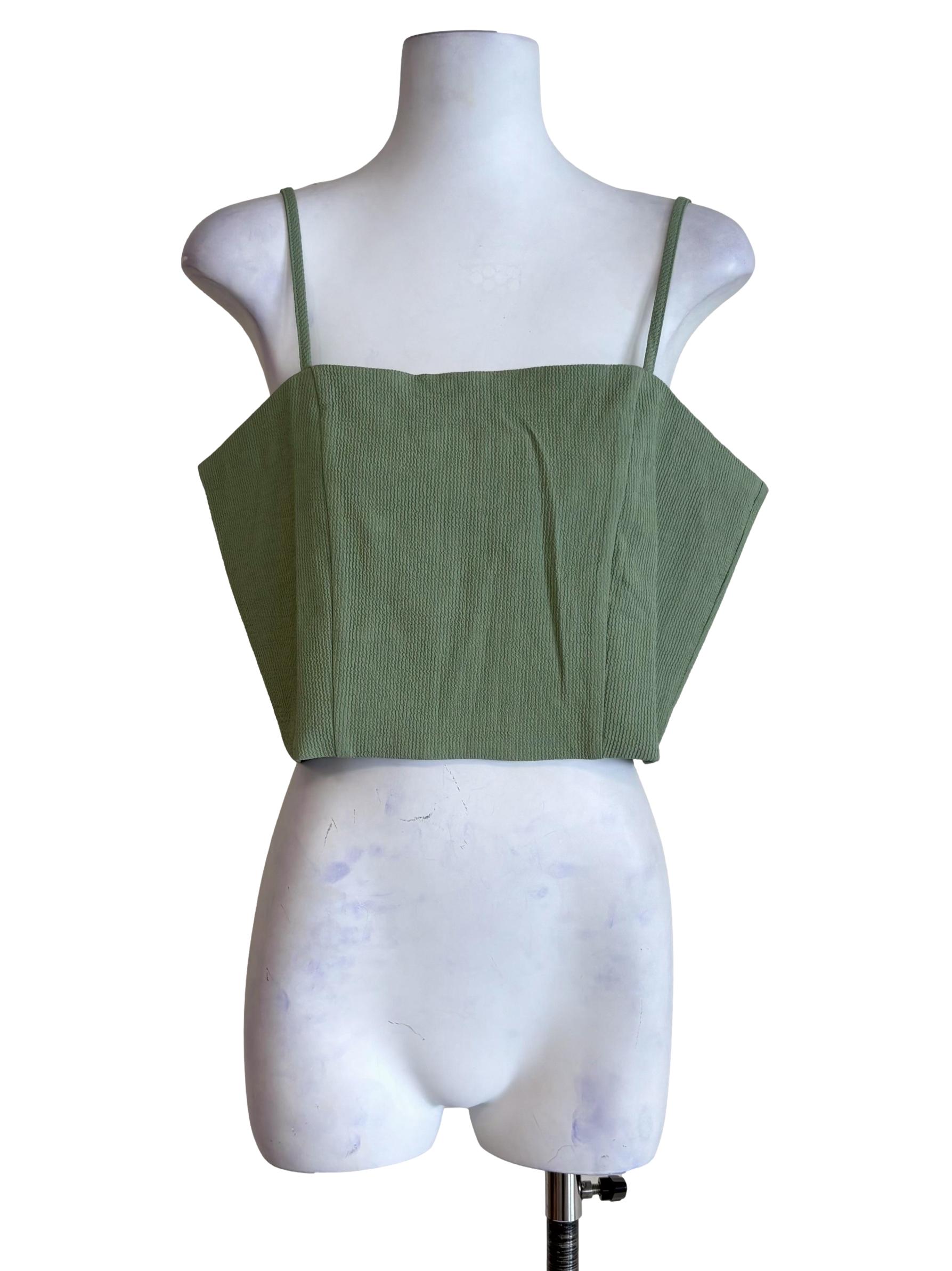 Green Baxley Textured Basic Crop Top