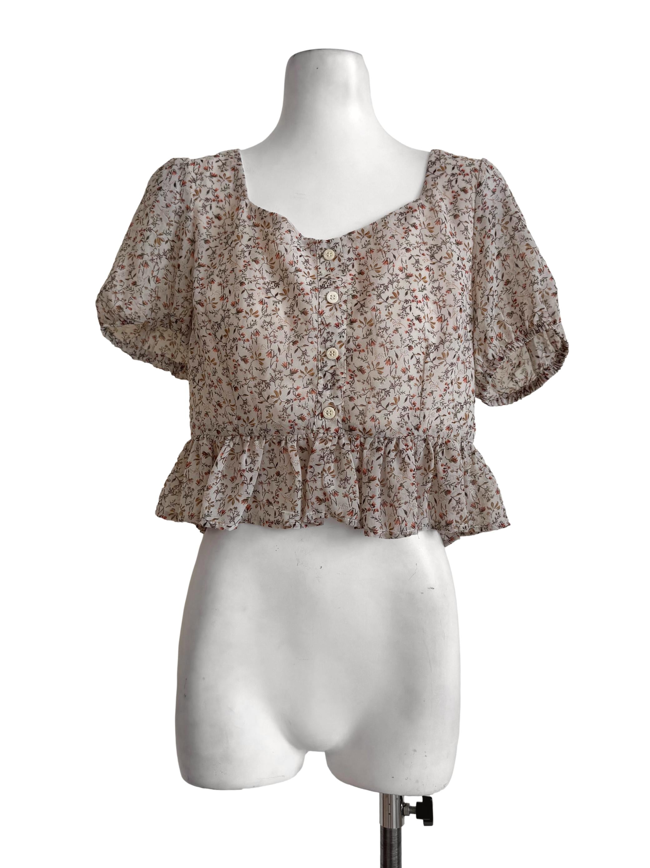 Pale Brown Prints Sweetheart Neck Blouse