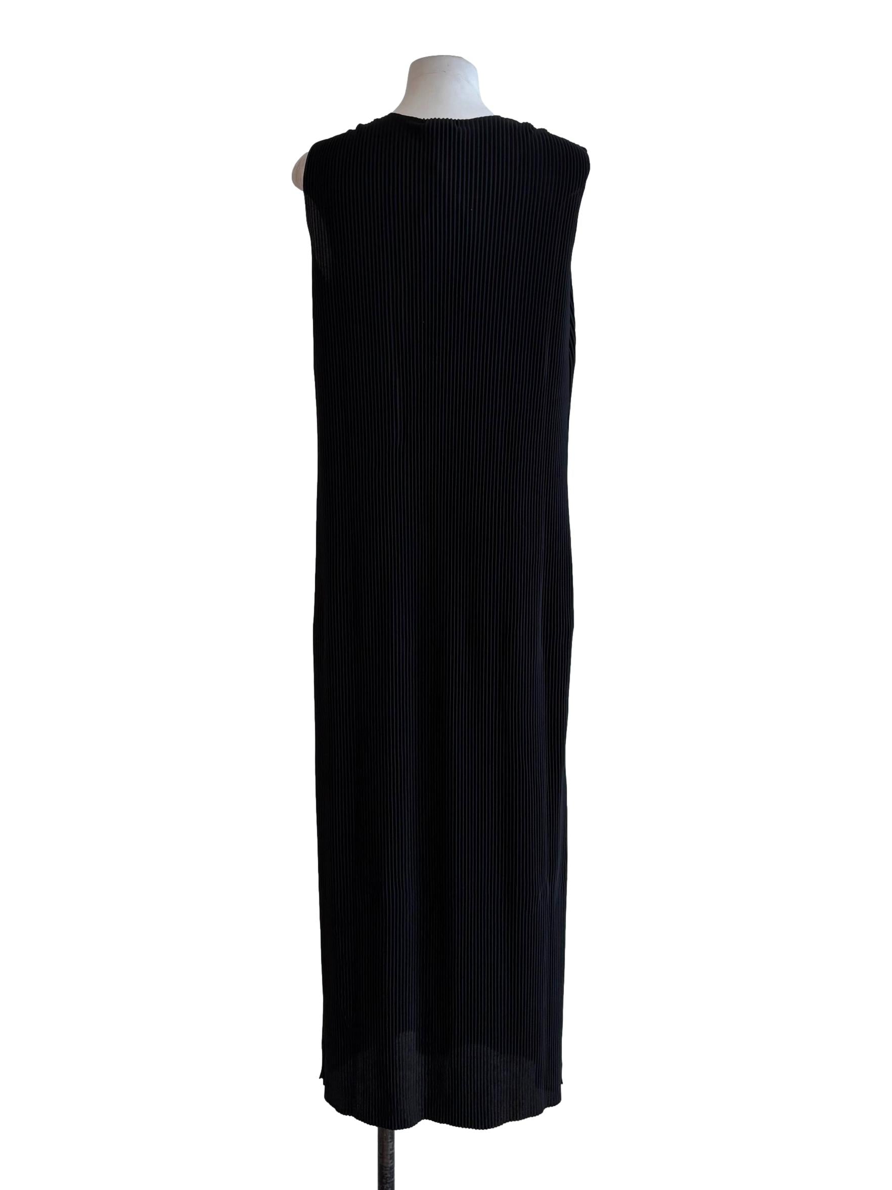 Night Black Sleeveless Pleated Dress
