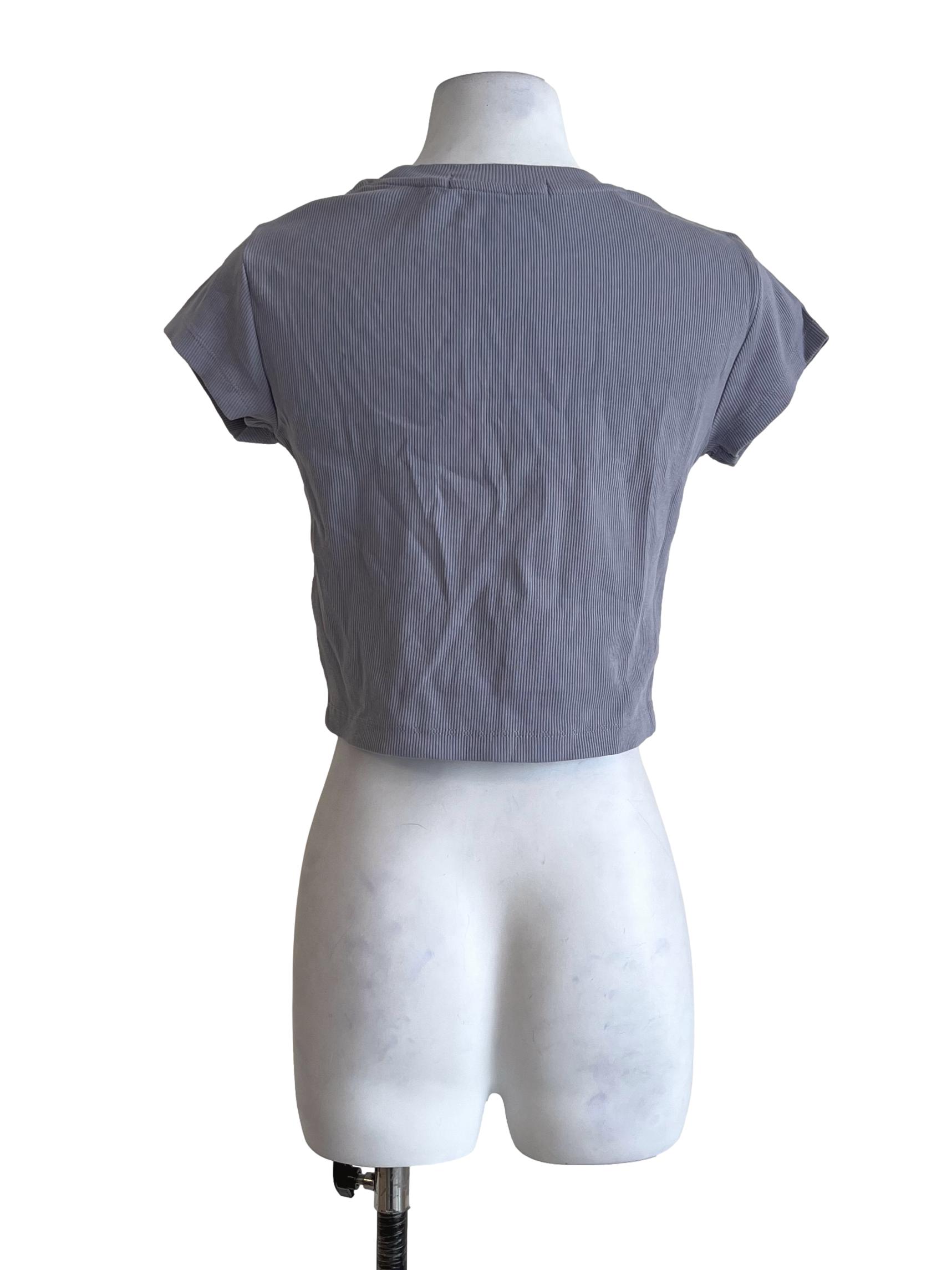 Dove Grey Ribbed Cropped T-Shirt