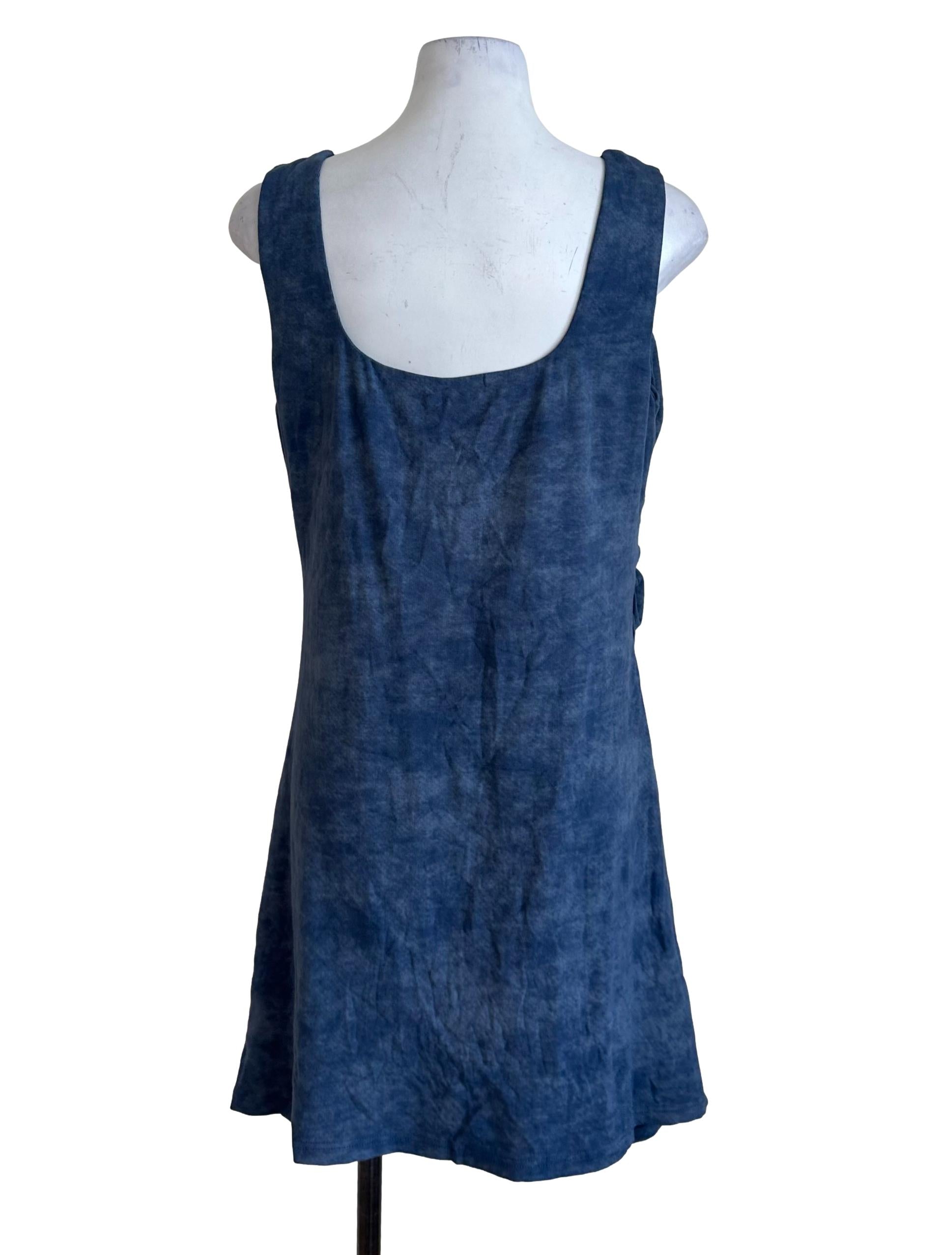 Spruce Blue Square Neck Drape Dress