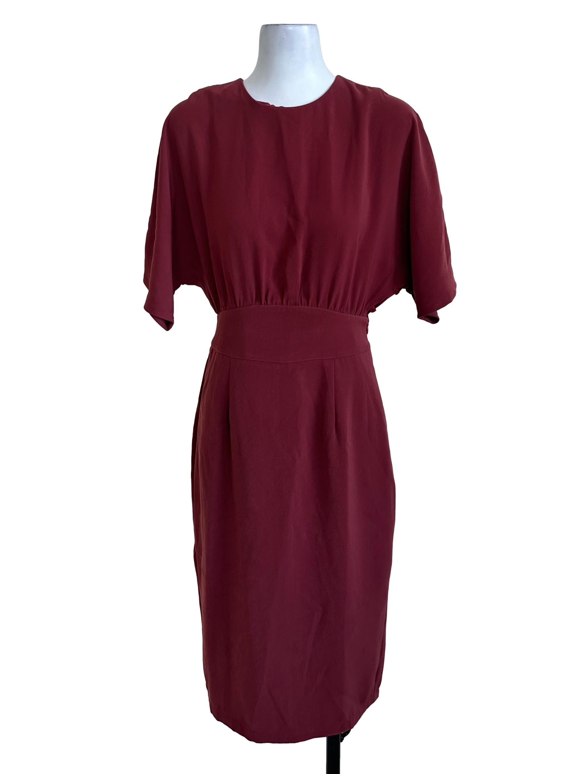 Rose Red Round Neck Pegged Dress