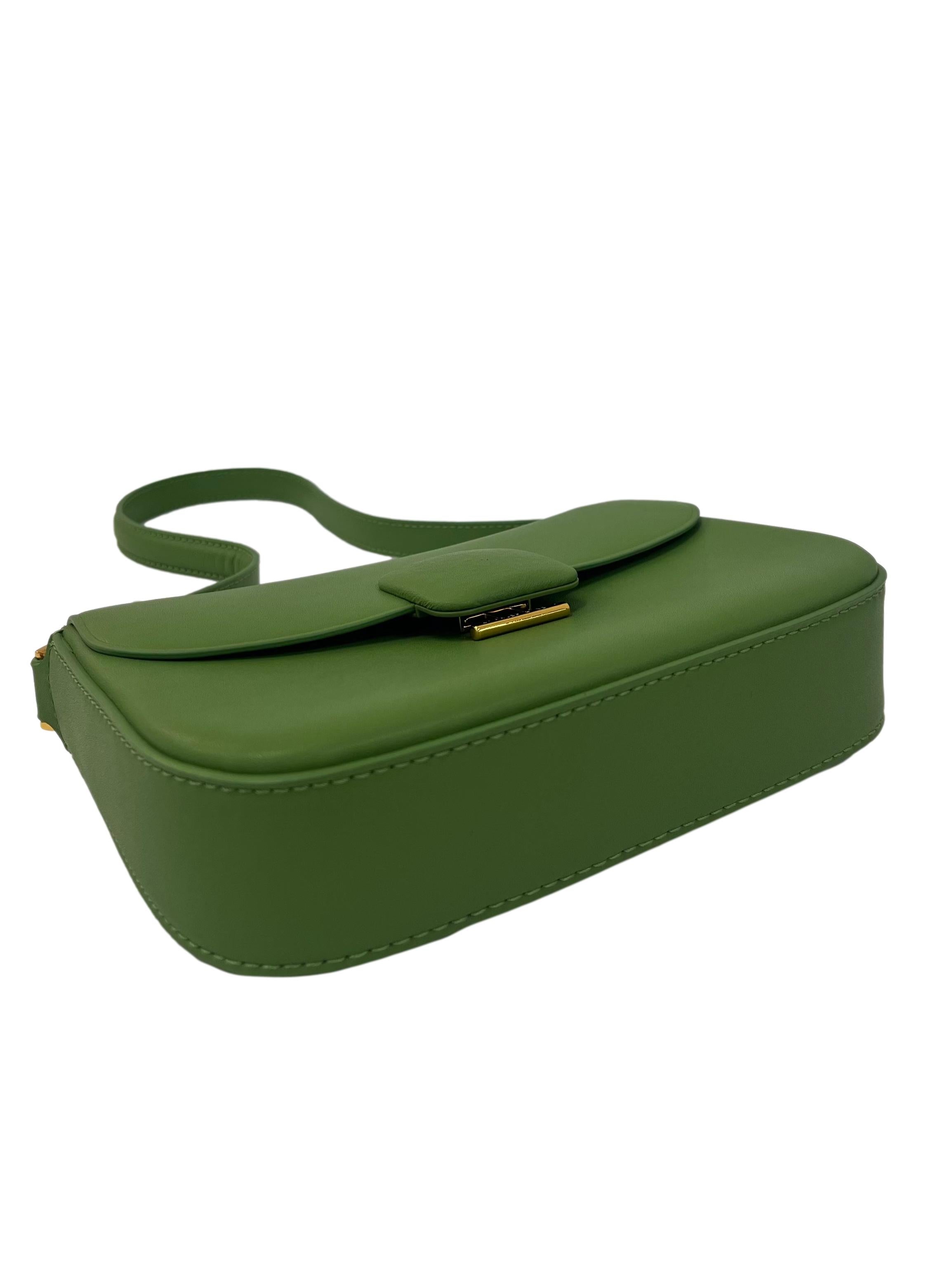 Green Shoulder Bag With Push Lock