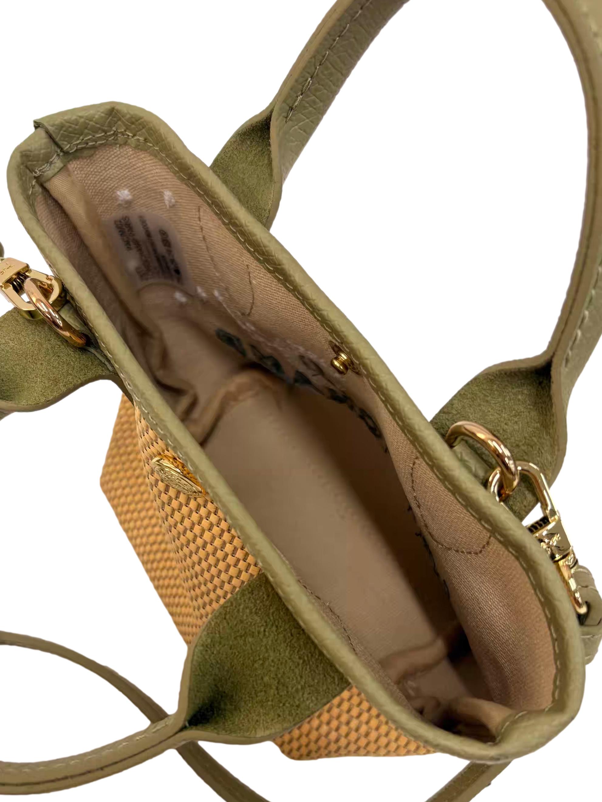 Green Straw Le Pliage Collection XS Basket Bag Crossbody Bag CSN