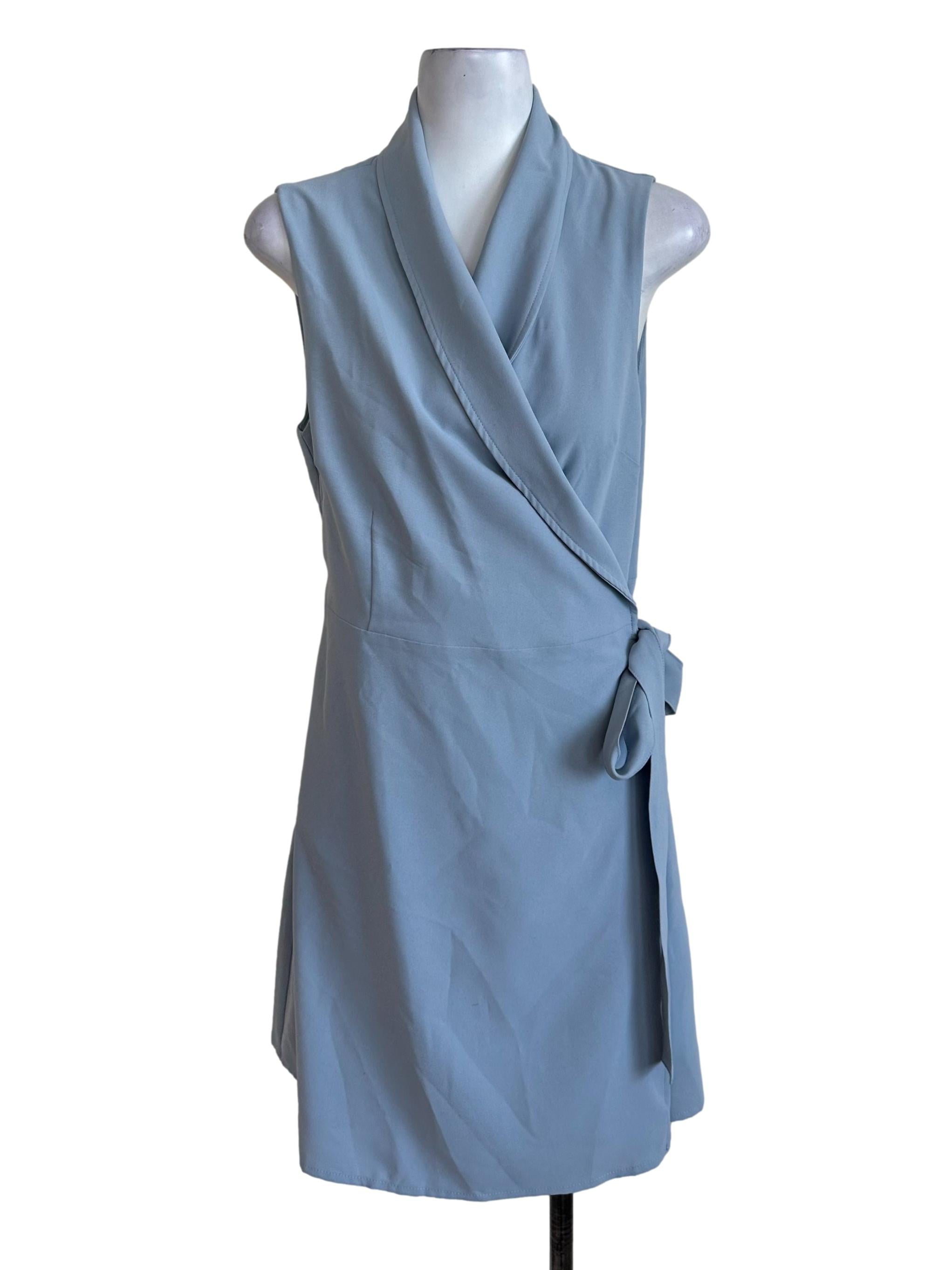 Light Blue V Neck Wrap Dress