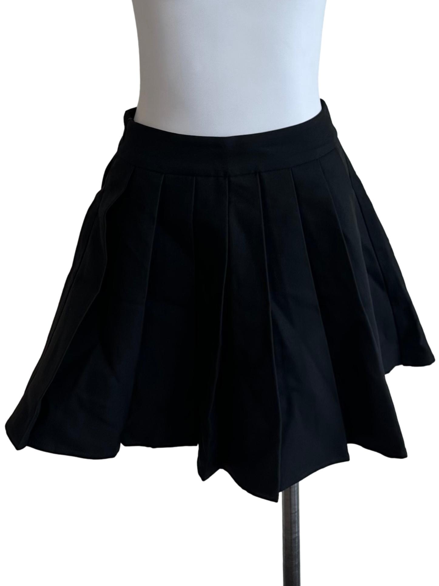 Charcoal Black Knife Pleated Mini Skirt