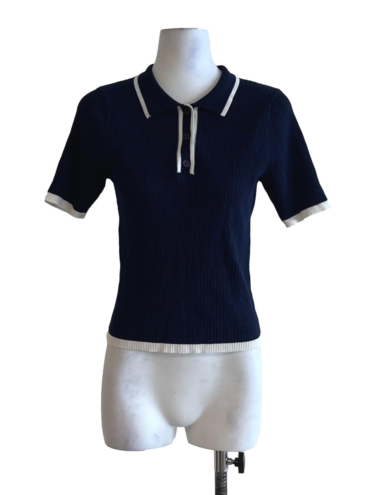 Navy Blue Wing Collar Blouse TWL