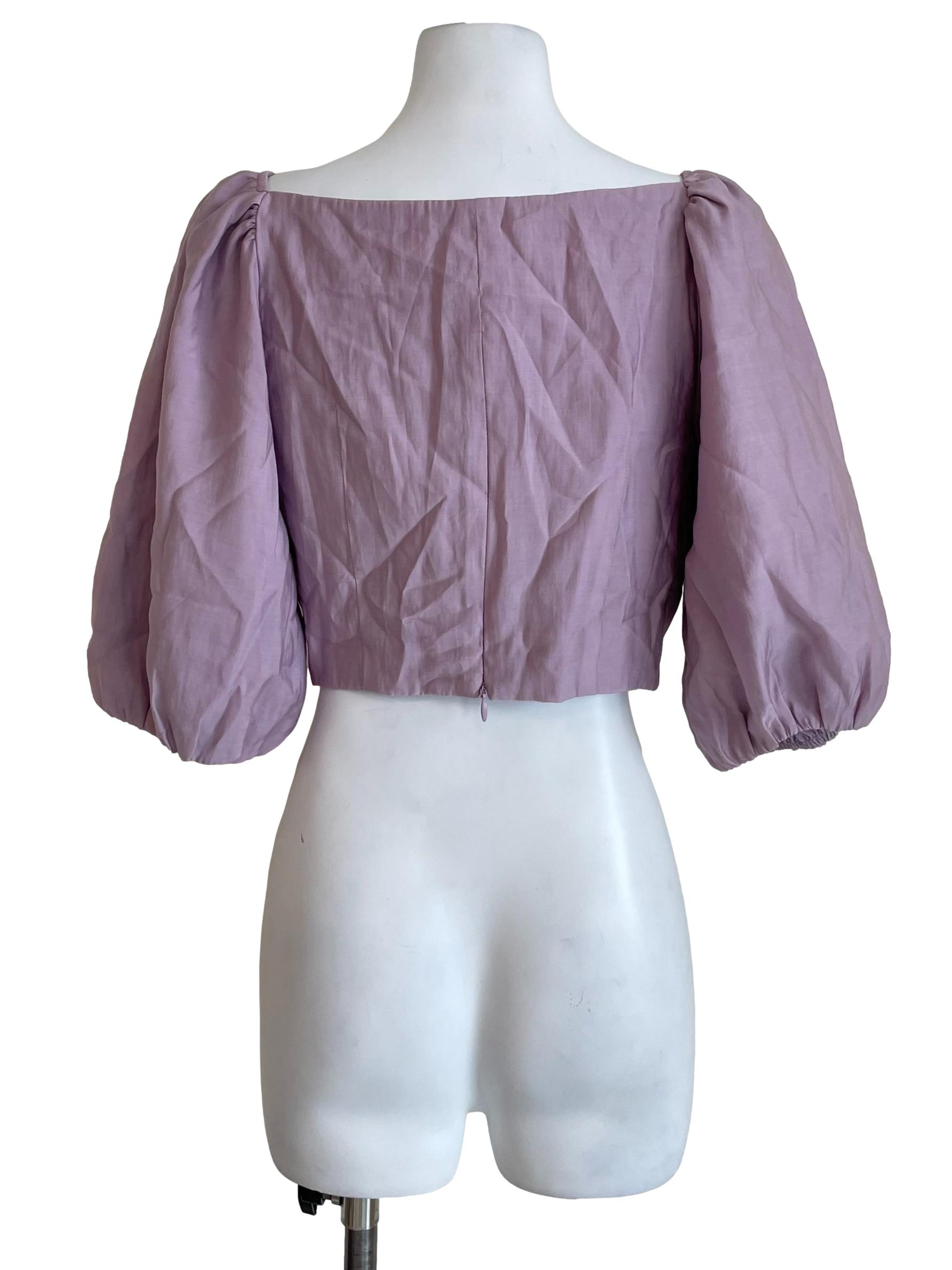 Lilac Puff Sleeves Sweetheart Top