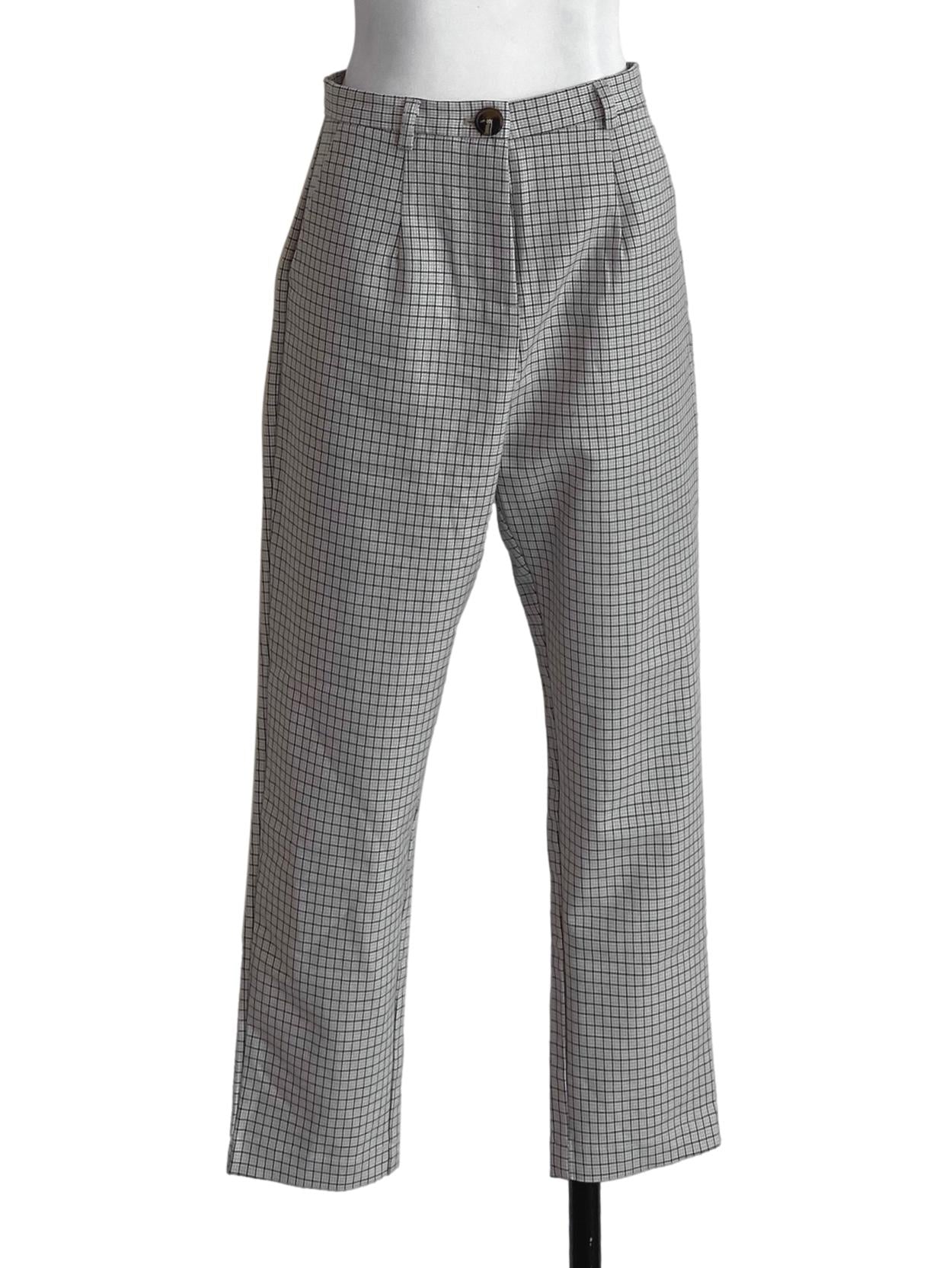Linen & Black Plaid Pegged Pants TEM
