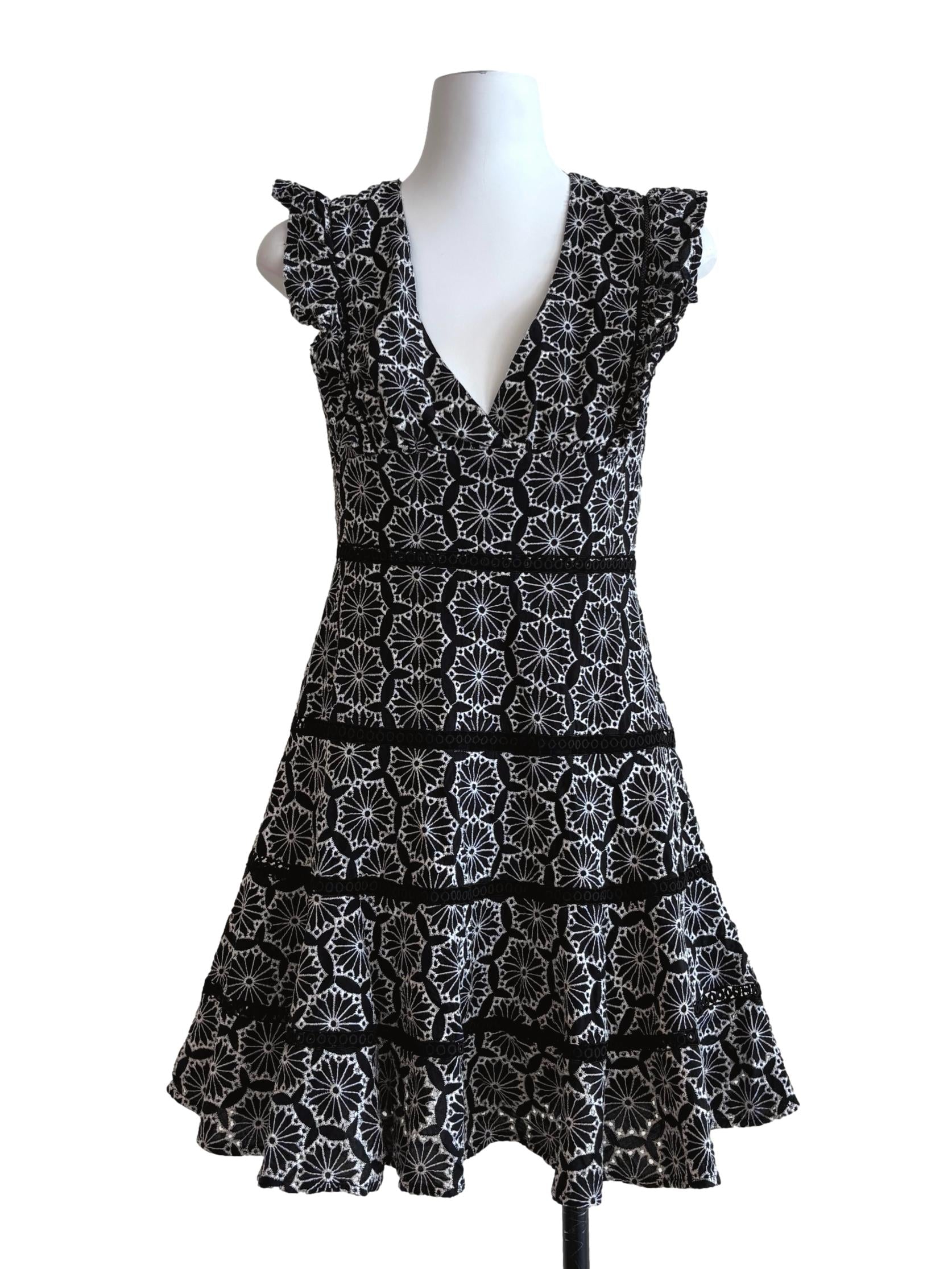 Ebony Black Embroidered A-Line Dress