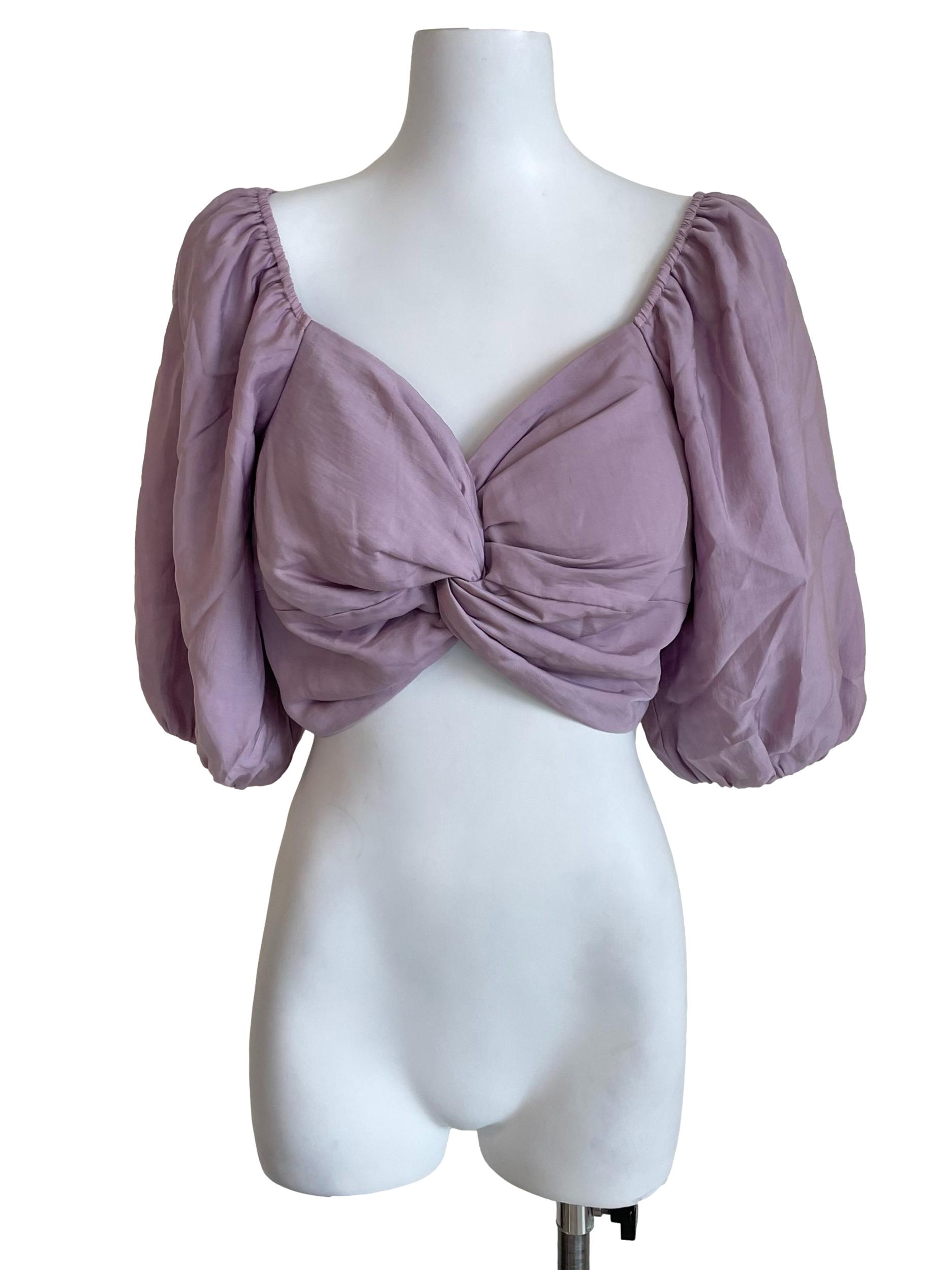 Lilac Puff Sleeves Sweetheart Top