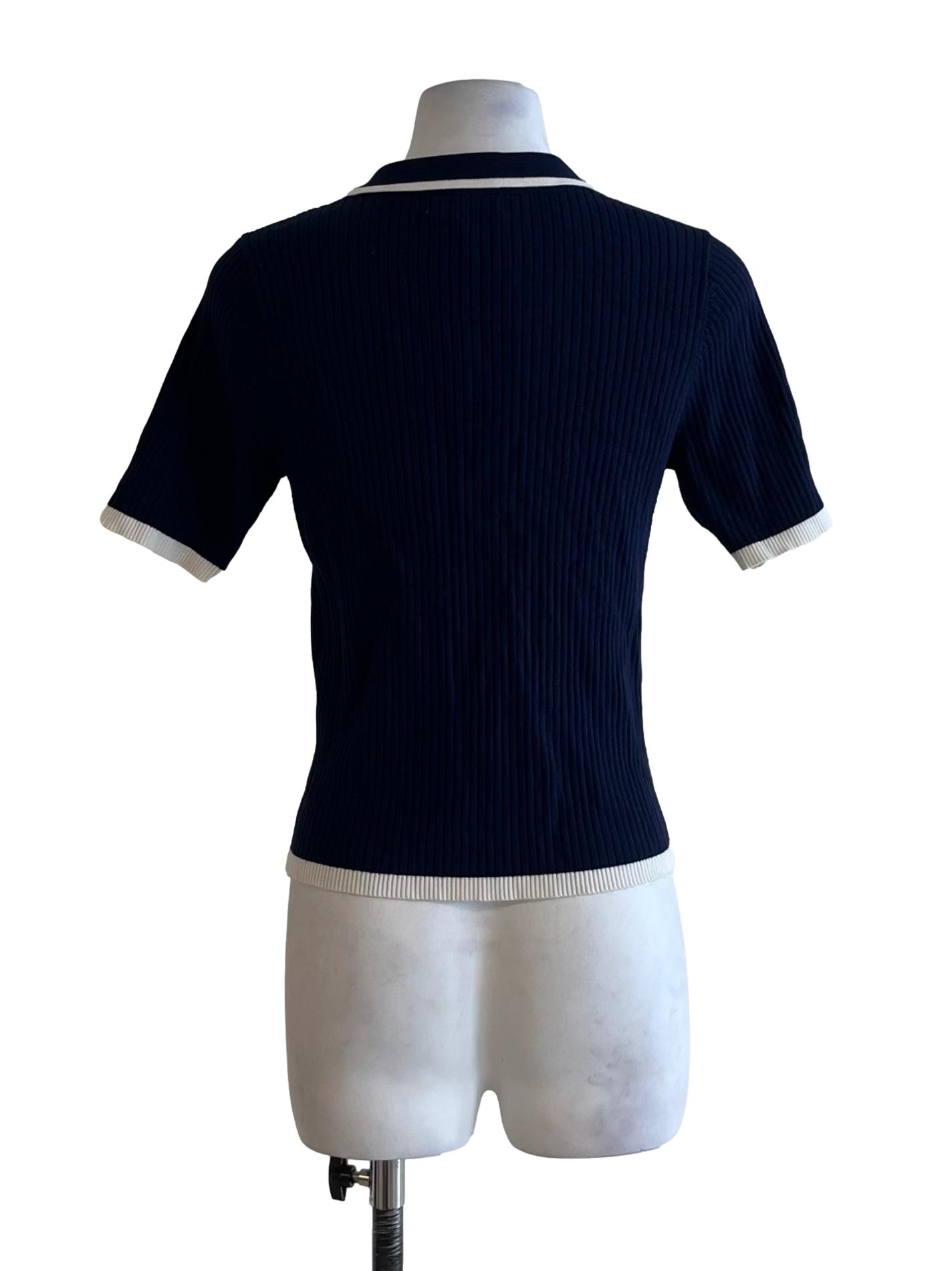 Navy Blue Wing Collar Blouse TWL