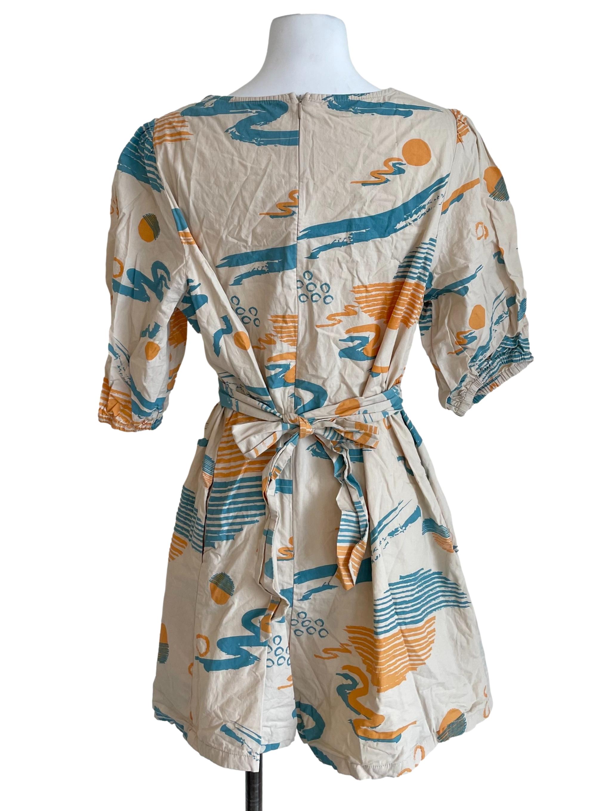 Beige Doodles Print V Neck Romper