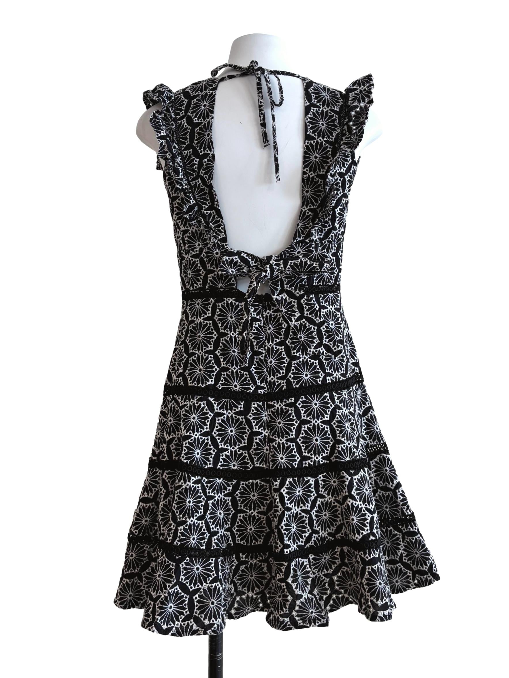 Ebony Black Embroidered A-Line Dress