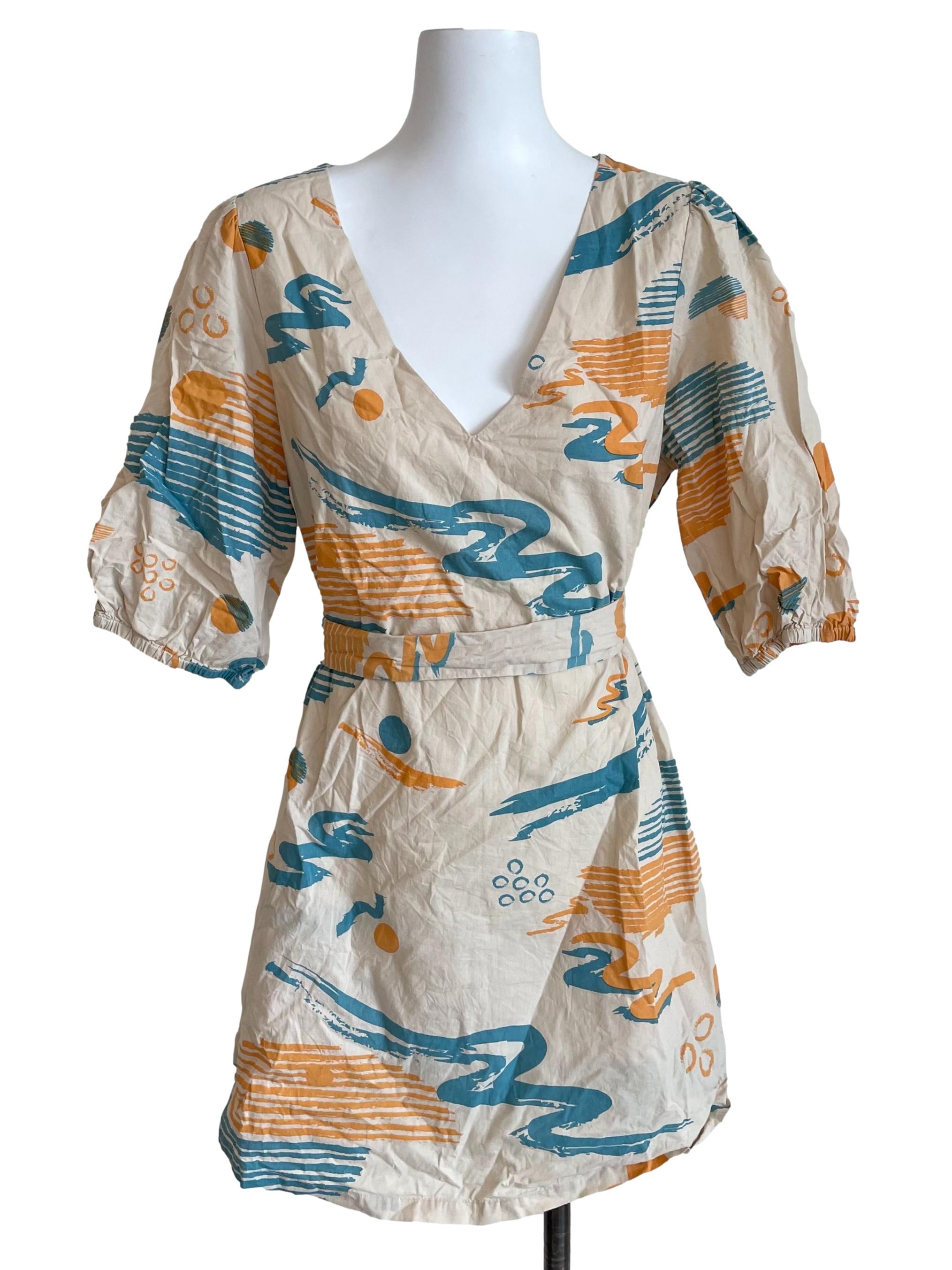 Beige Doodles Print V Neck Romper