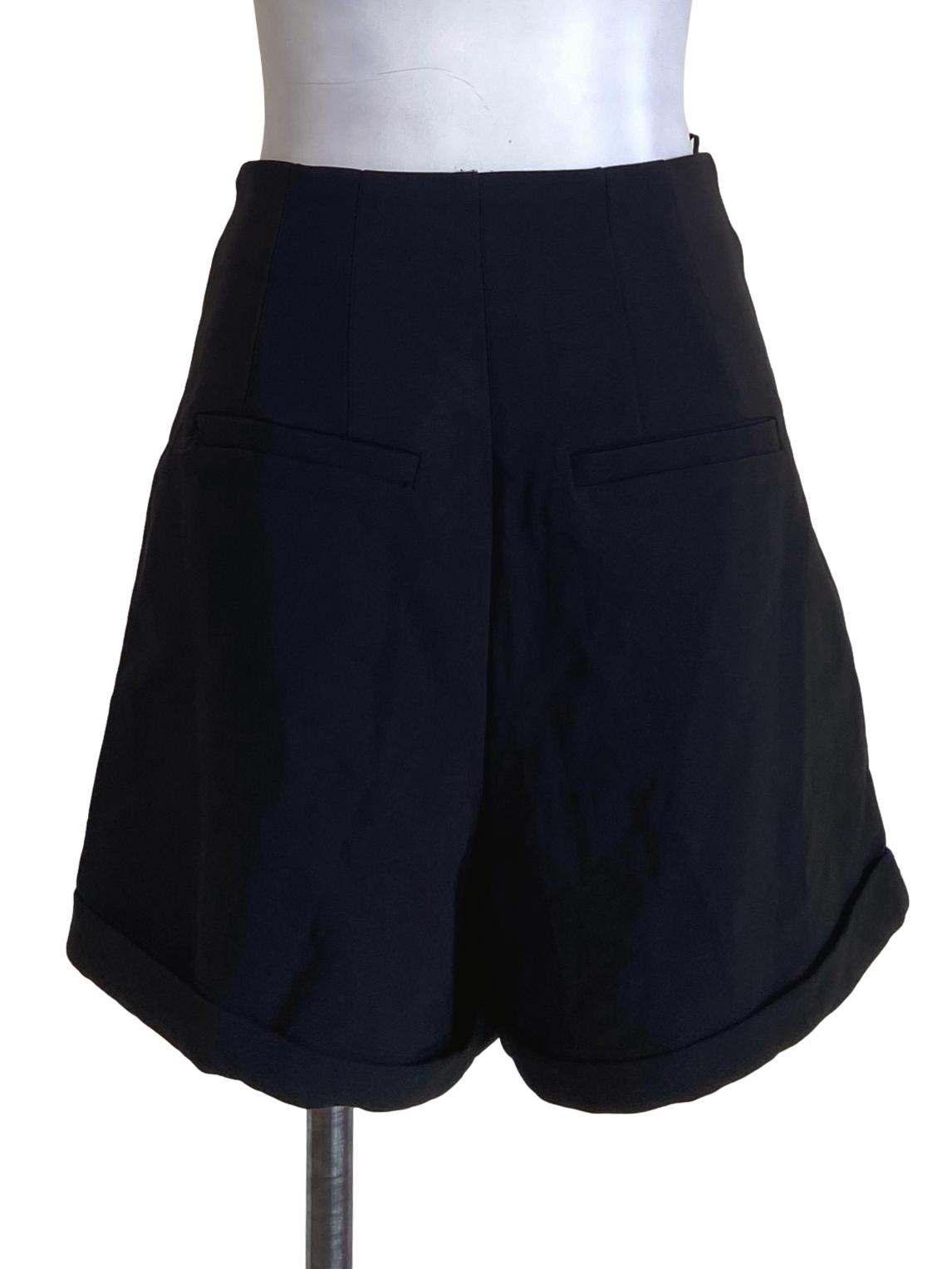 Black Twill High Waist Short Pants