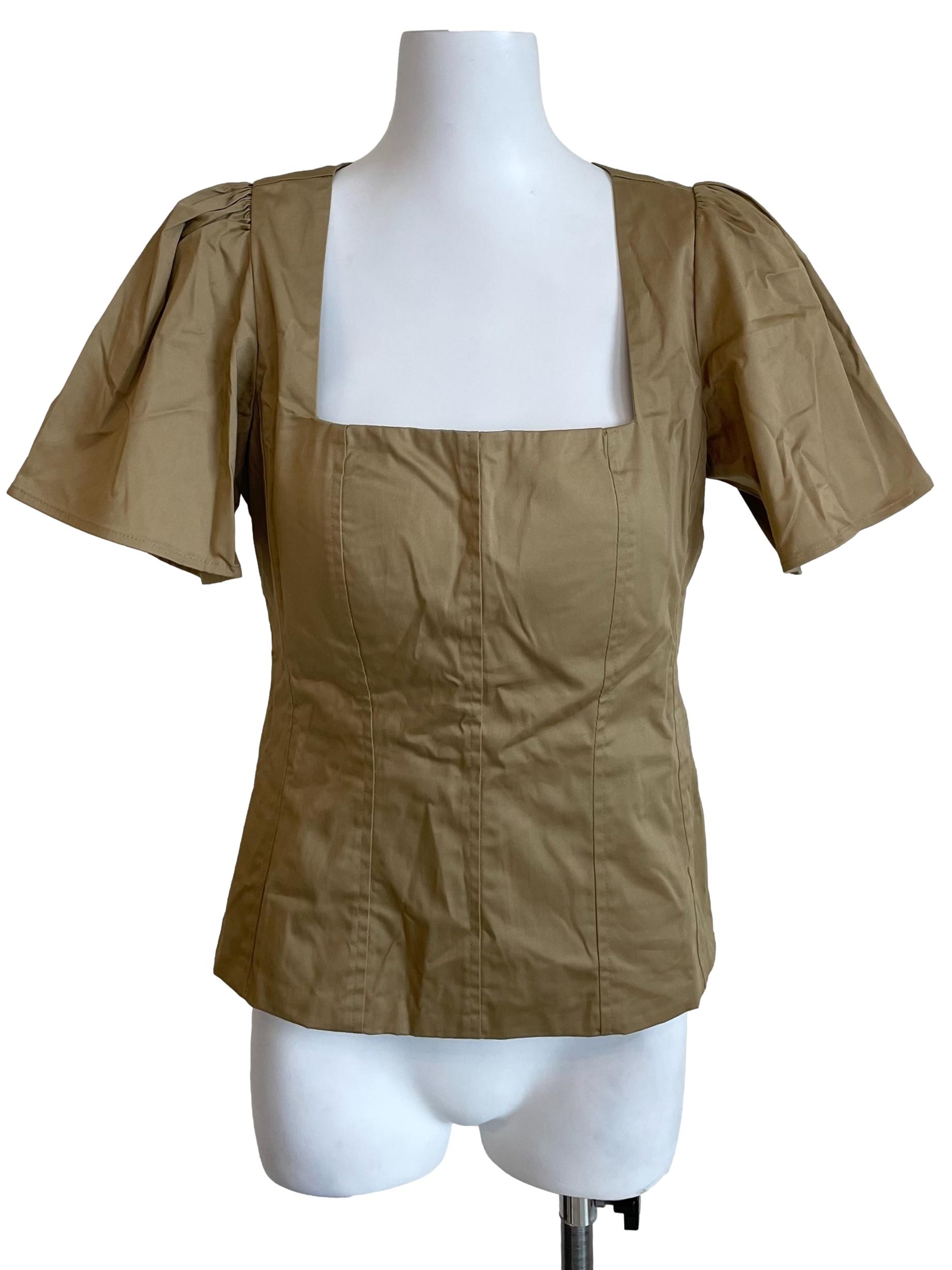Khaki Square Neck Top