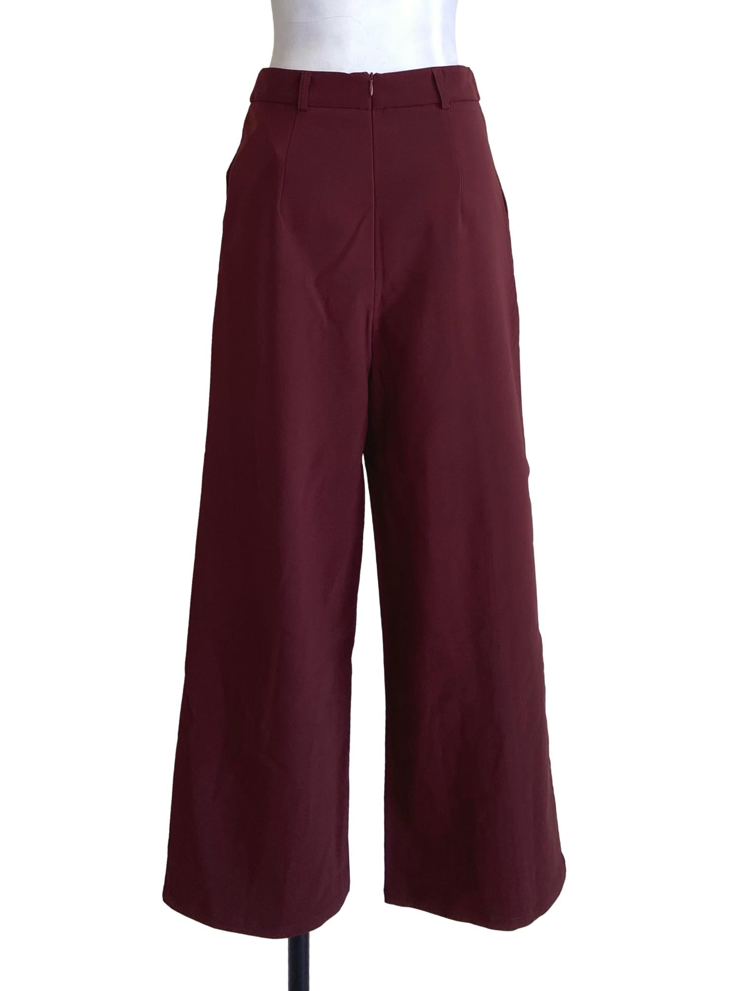 Brick Red High Waist Slit Pants