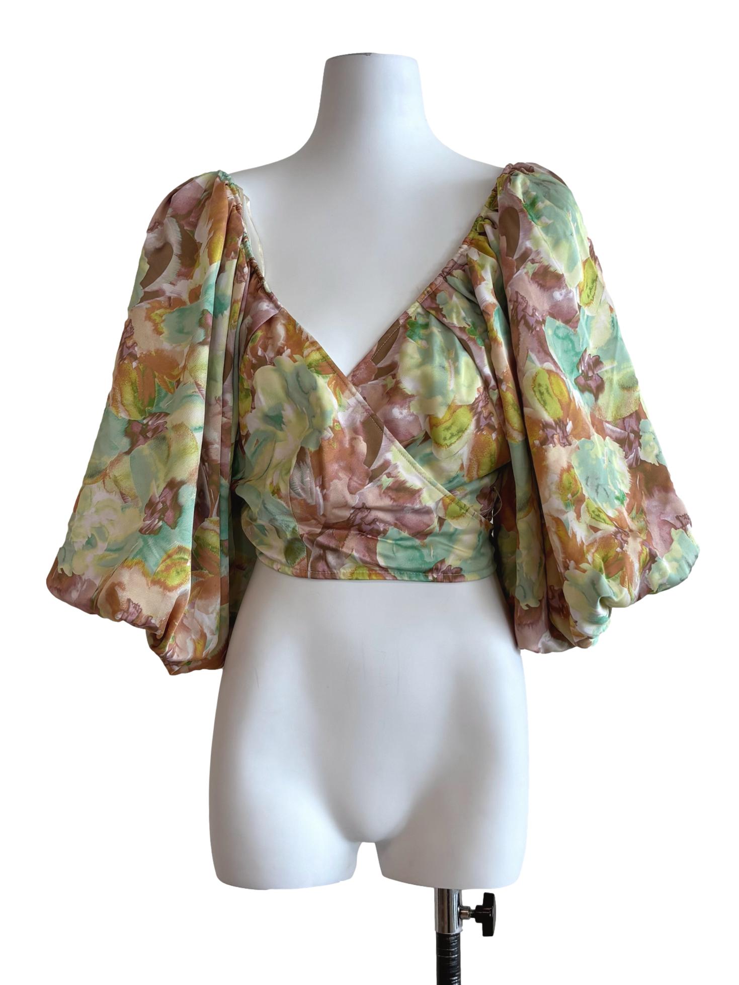 Lime Green Cashmere Patterned Wrap Top