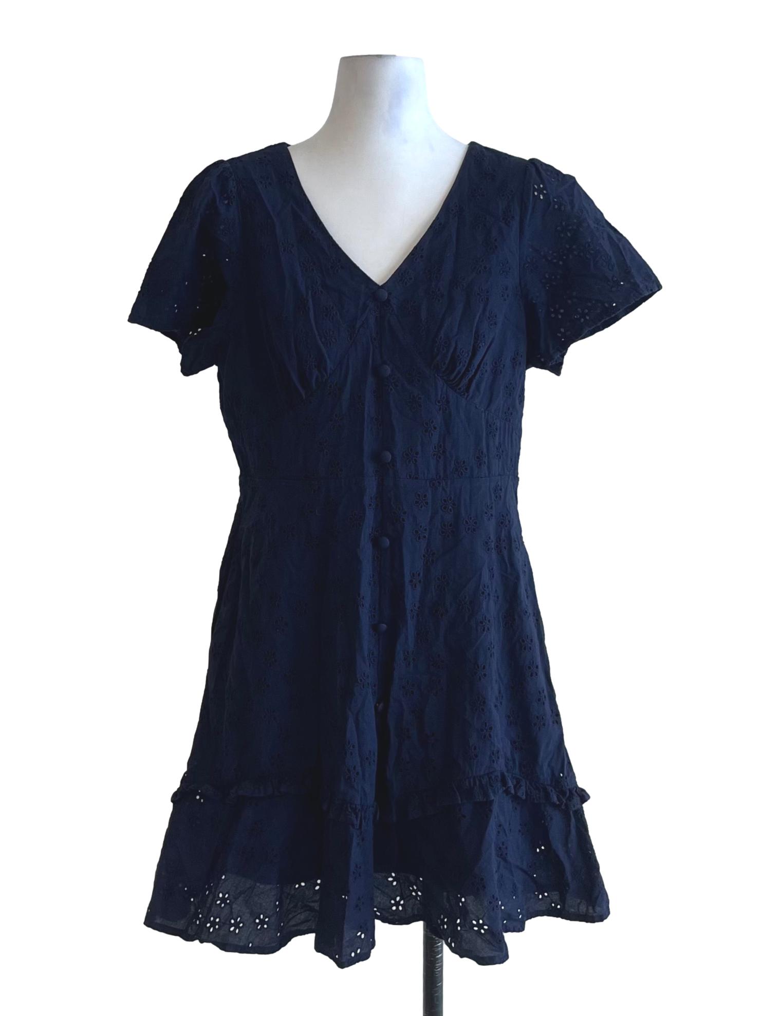 Navy Blue V-Neckline Empire Dress