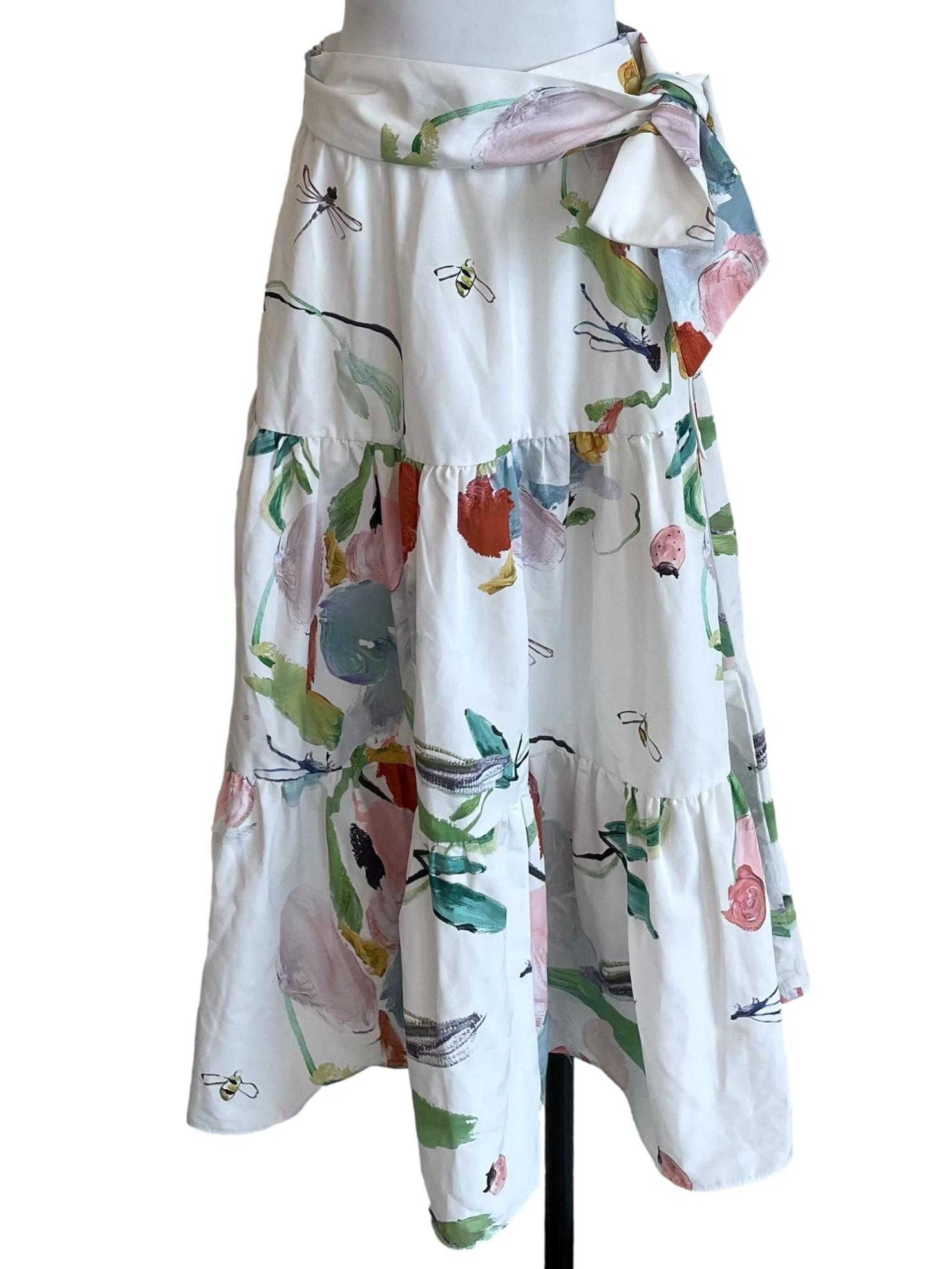 White Painting Tiered Wrap Skirt