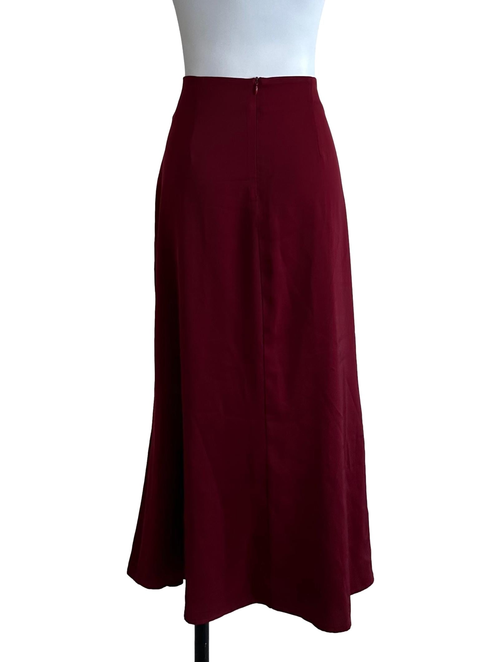 Maroon Red Satin A Line Skirt