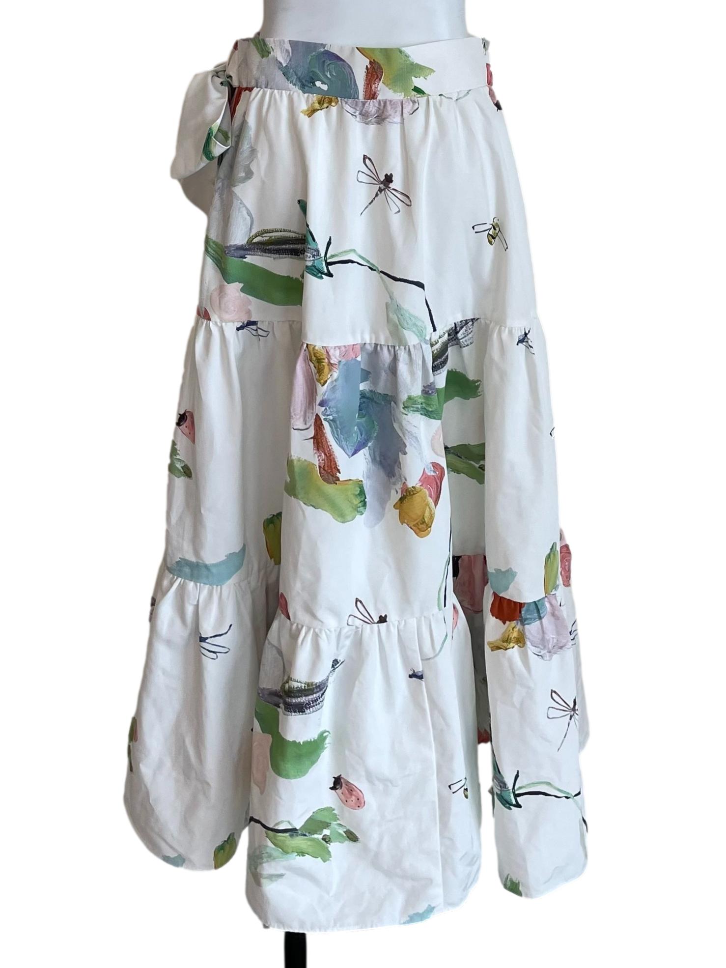 White Painting Tiered Wrap Skirt