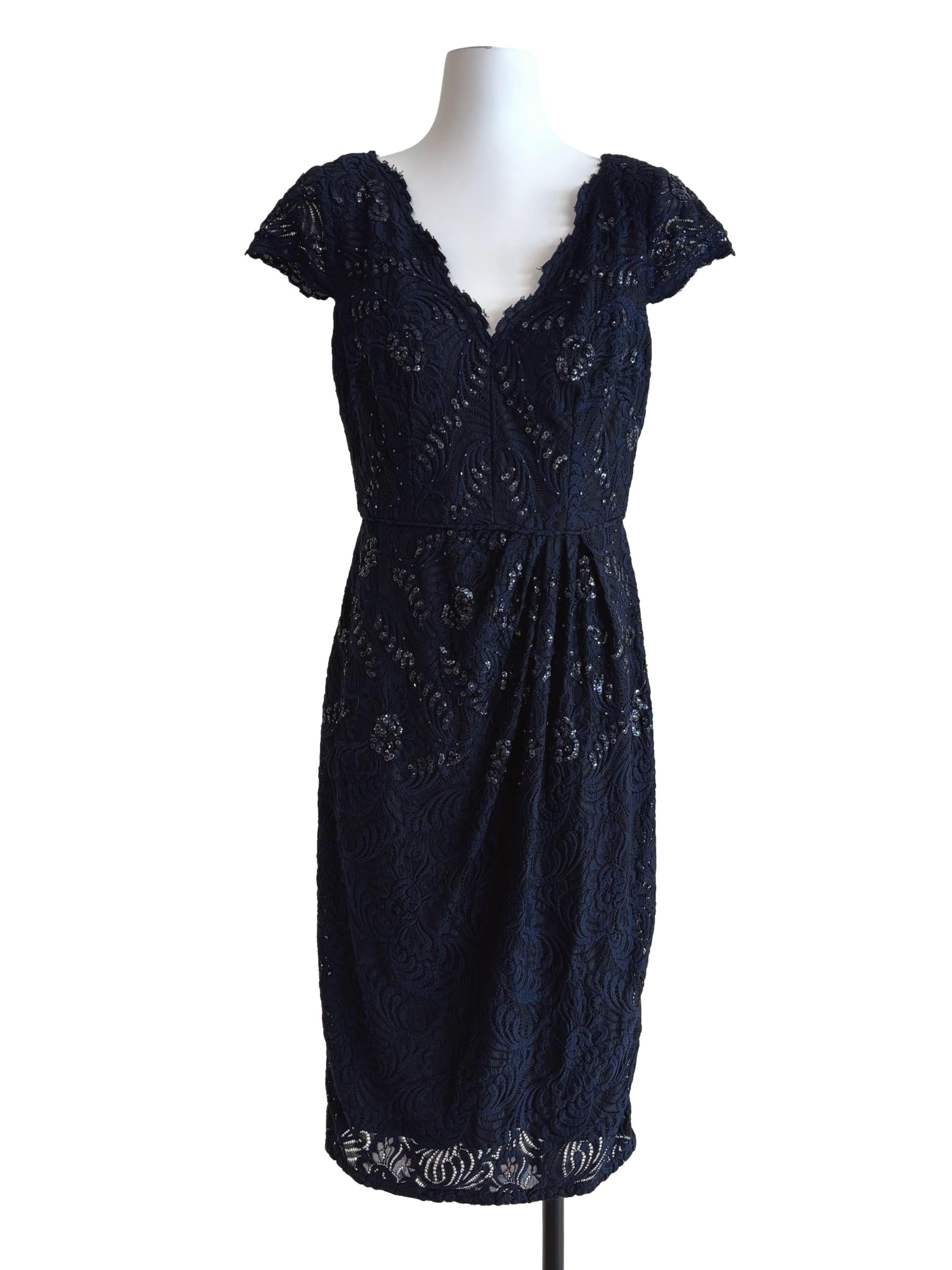 Blue Black Lace Sequins Sheath Dress