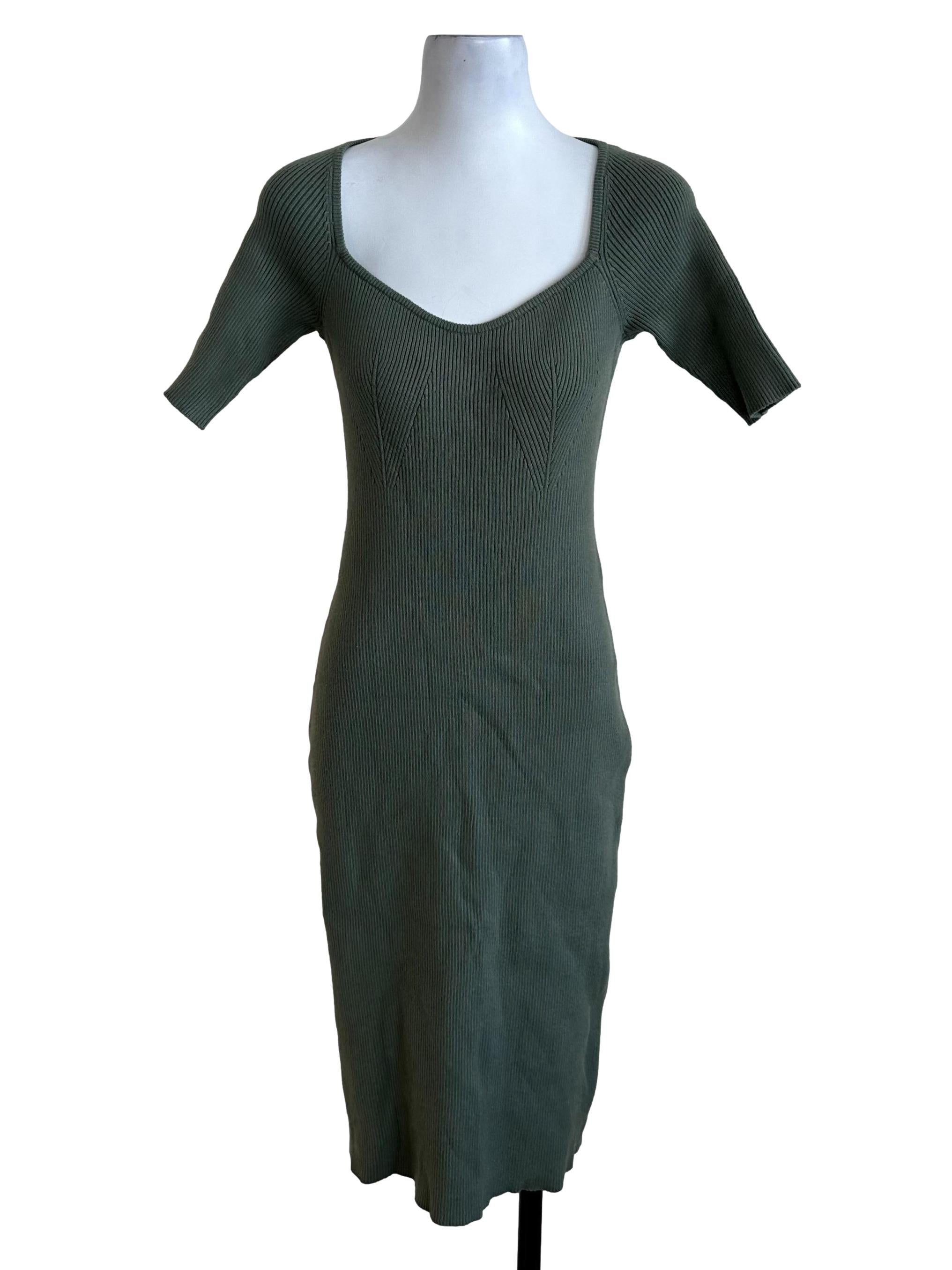 Pickle Green Knit Short Sleeve Dress