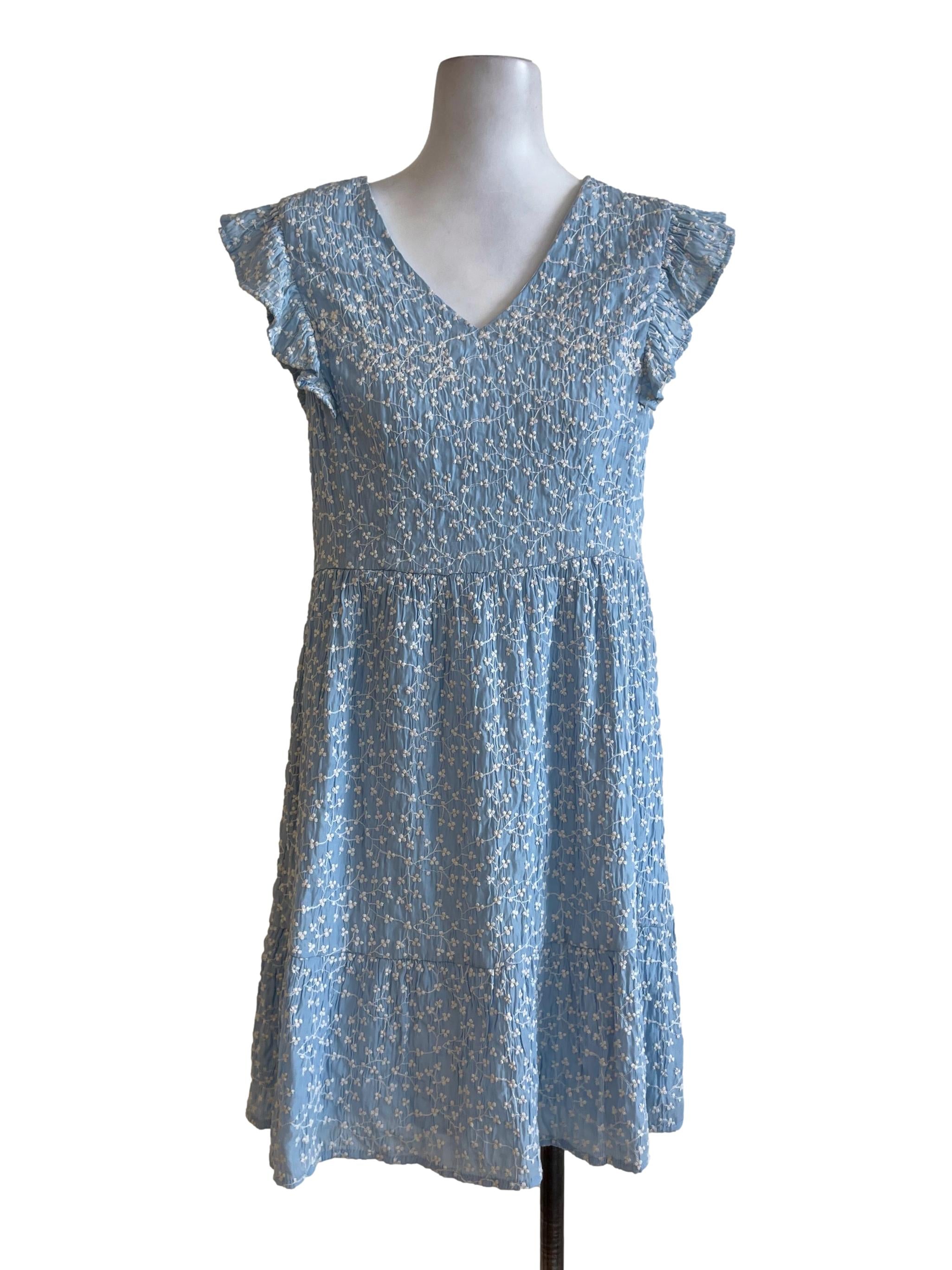 Sky Blue Embroidered Floral Dress