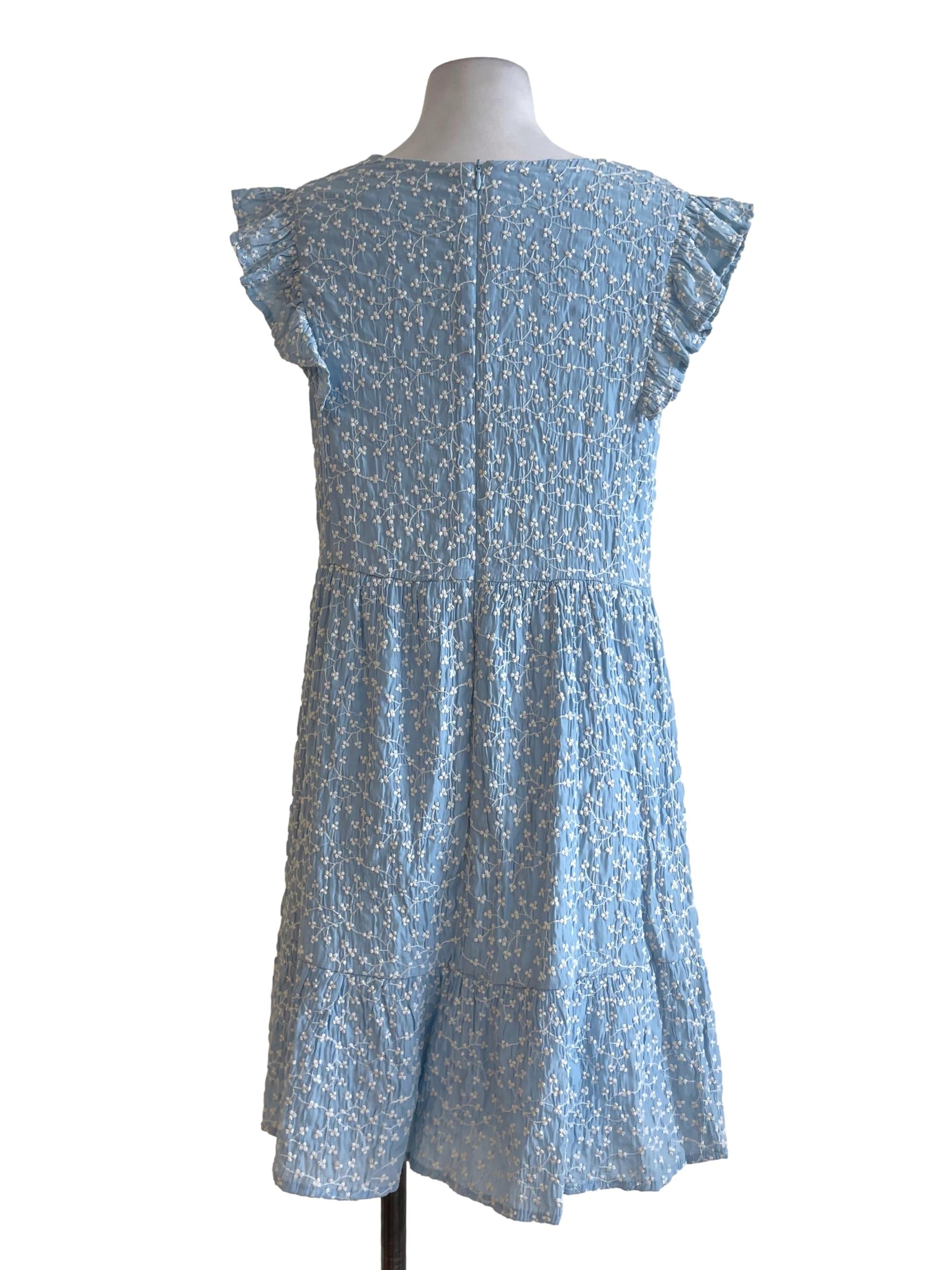 Sky Blue Embroidered Floral Dress