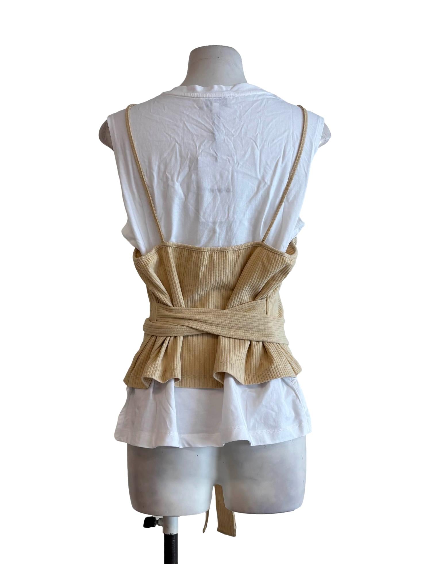 White Tee Beige Camisole Top