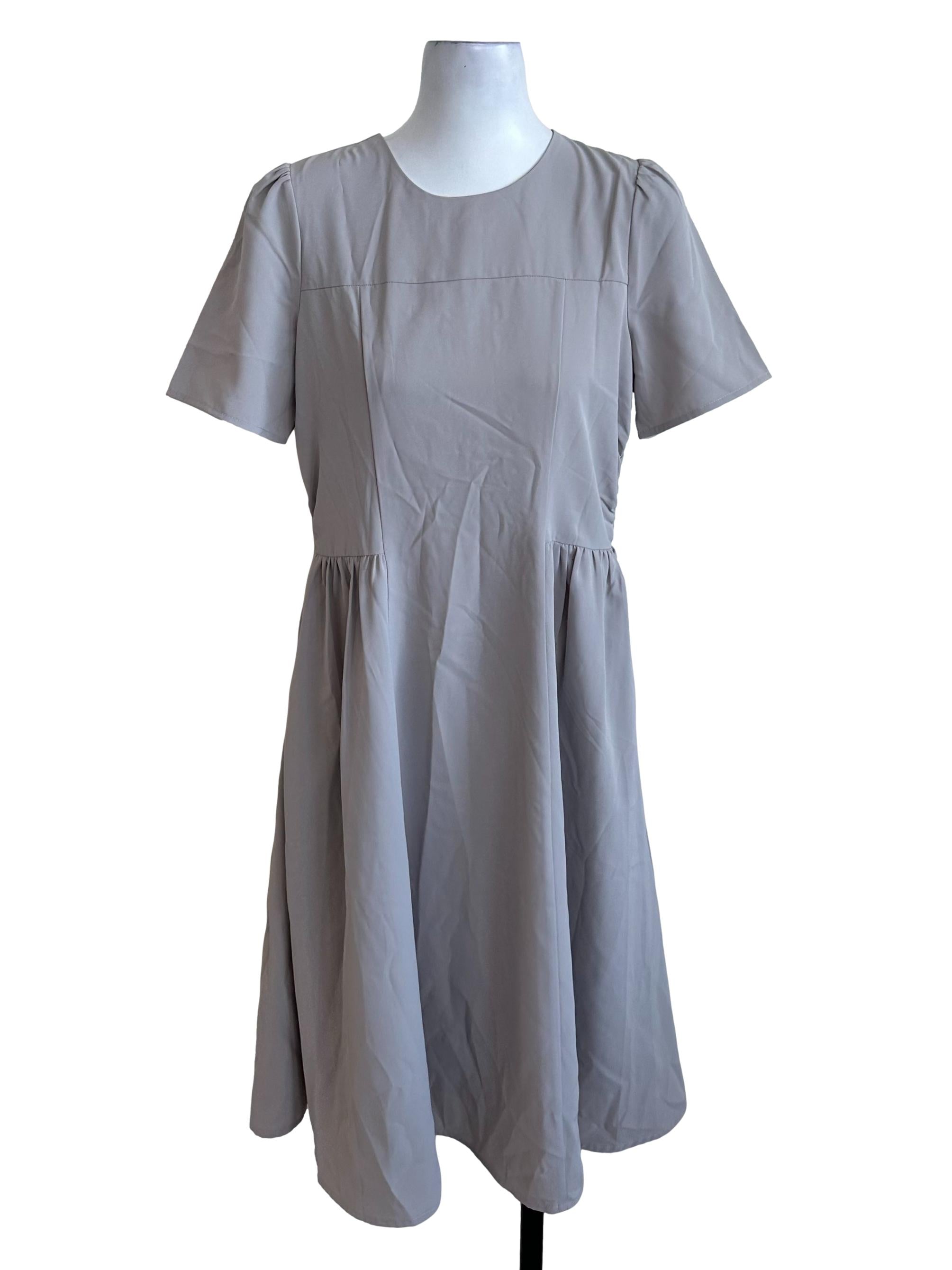 Light Grey Round Neck Side Ruched Dress