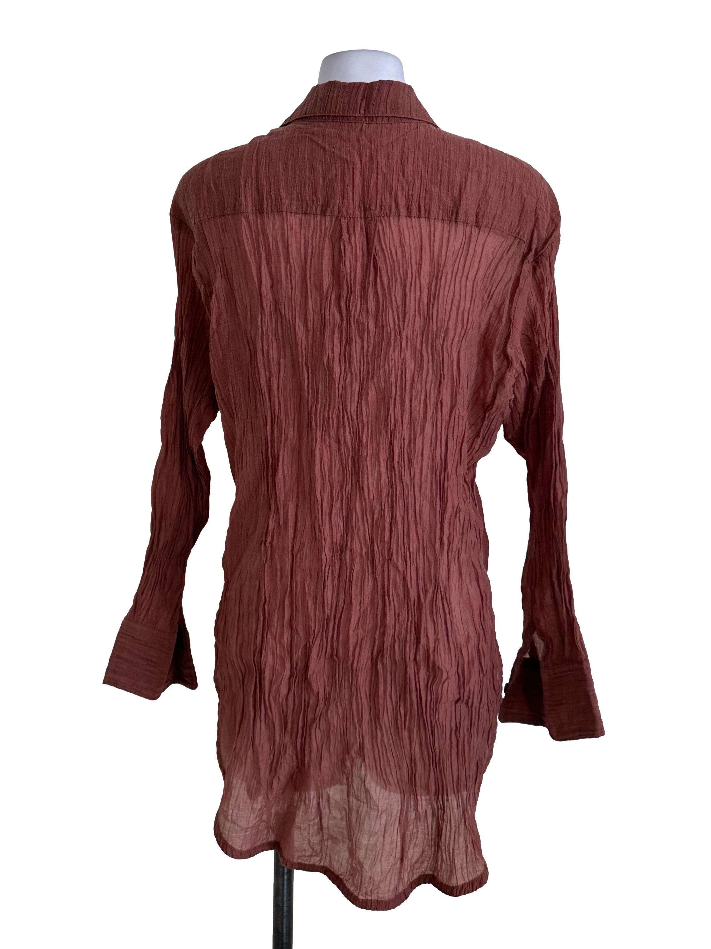 Brick Red Crumpled Collar Button Top