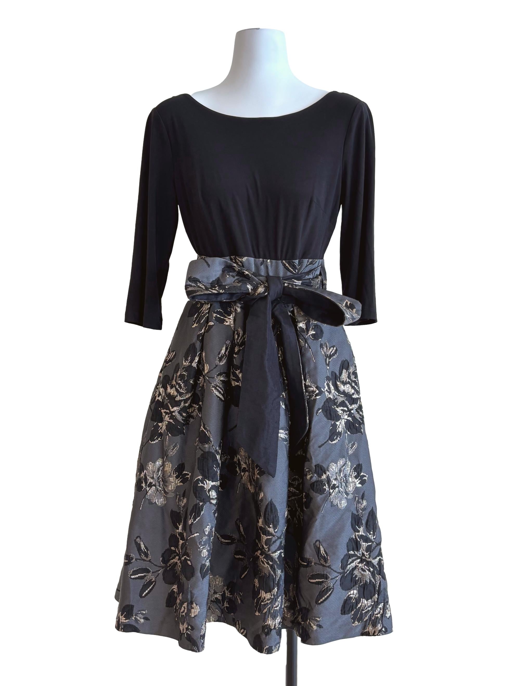 Jet Black Jacquard A-Line Dress
