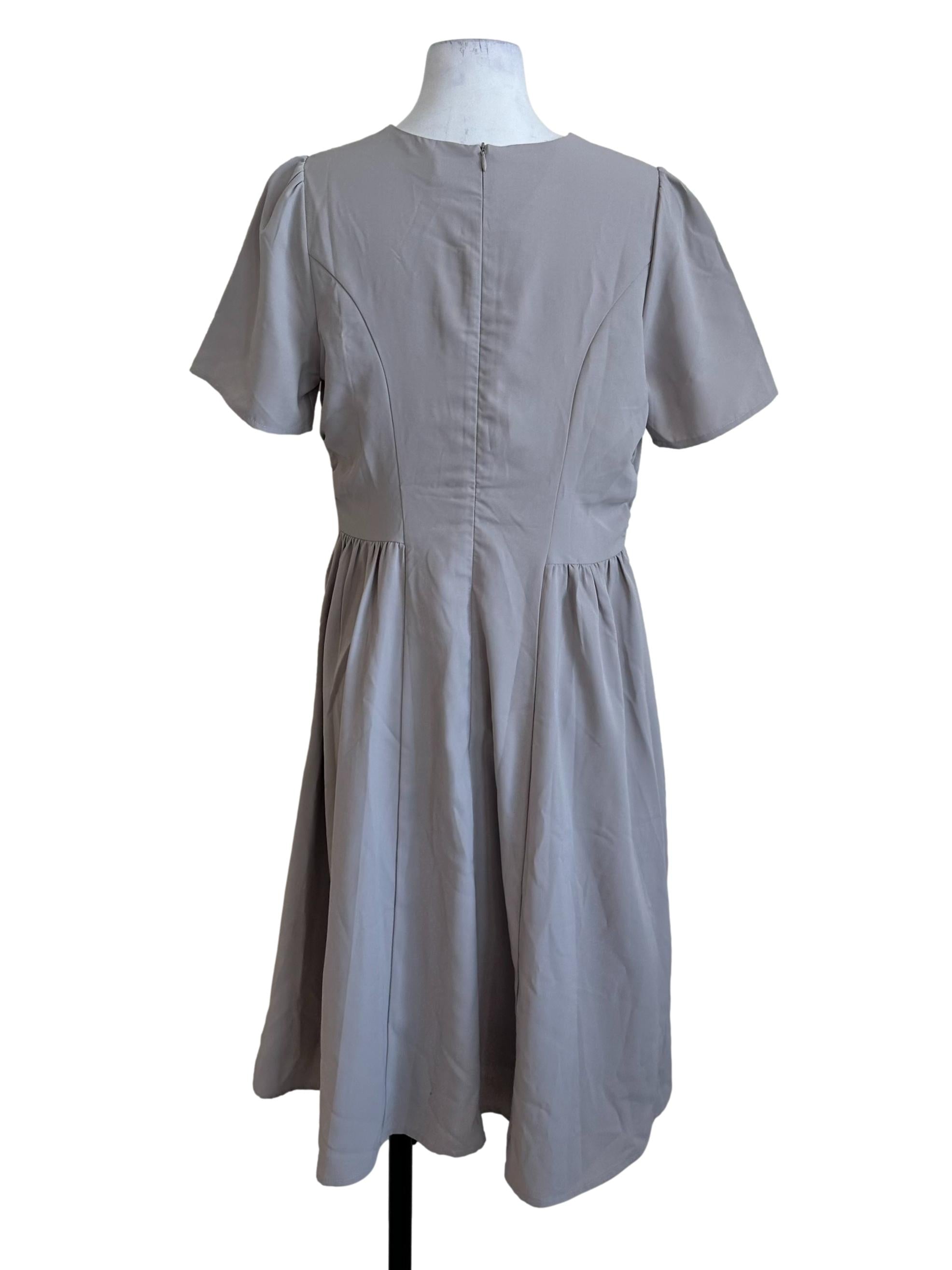 Light Grey Round Neck Side Ruched Dress
