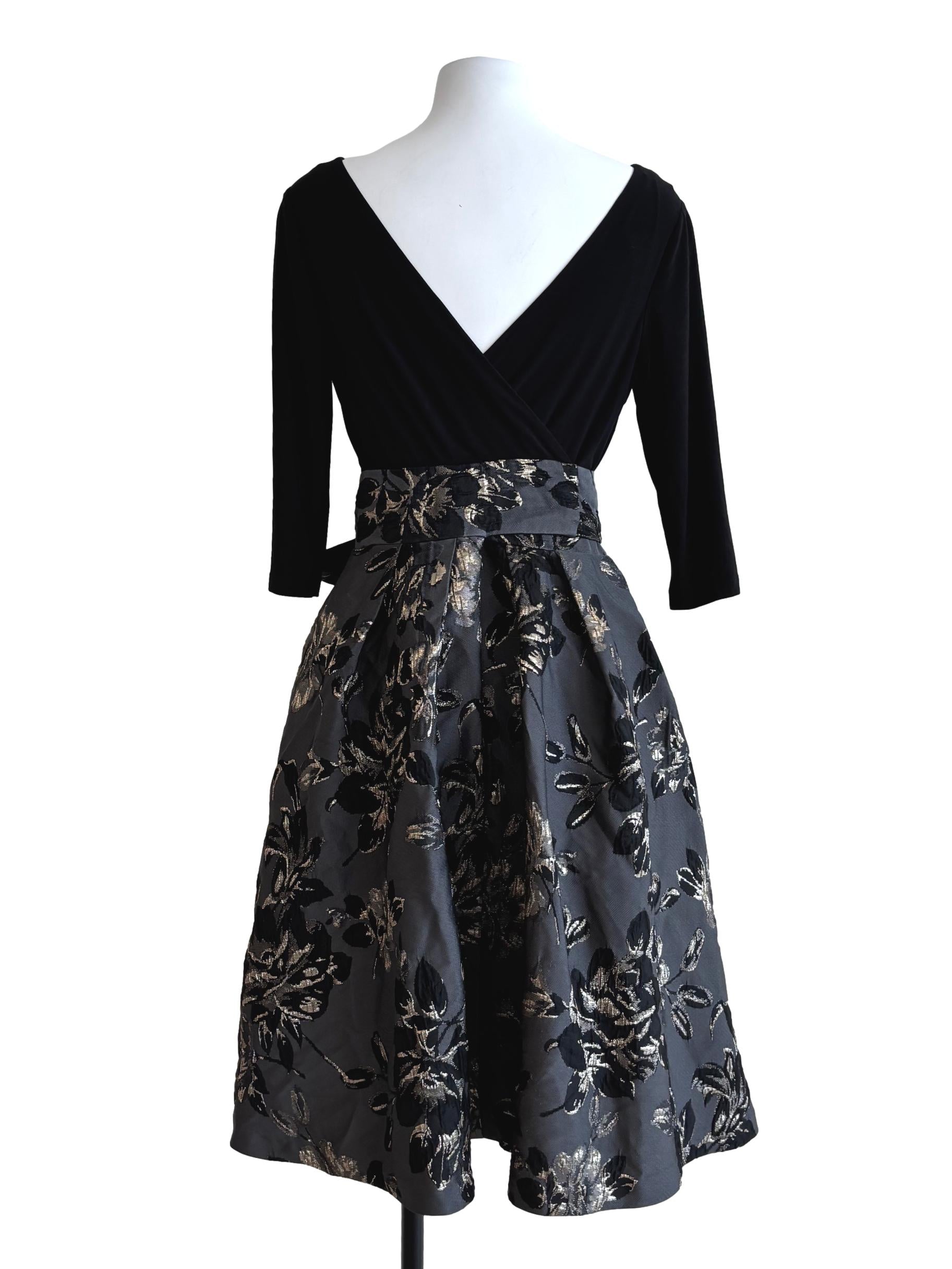 Jet Black Jacquard A-Line Dress