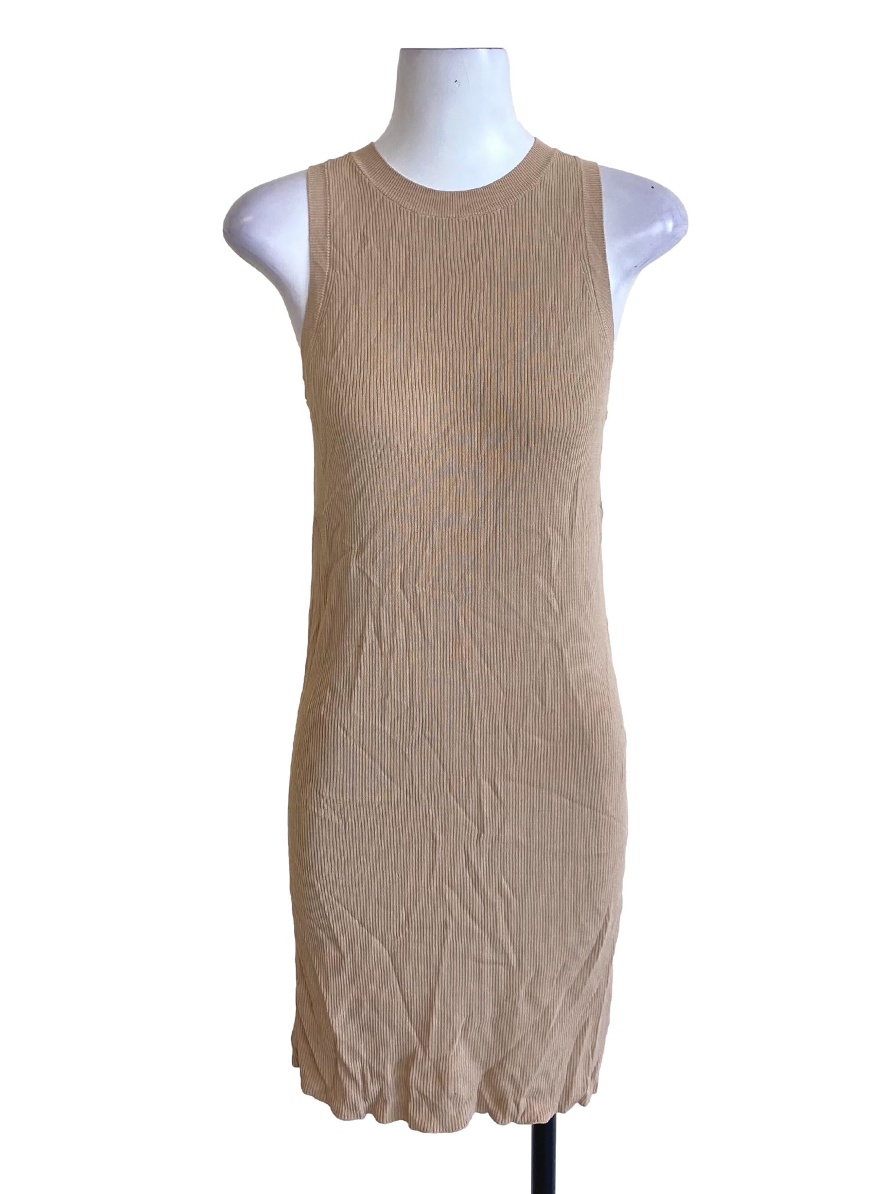 Latte Brown Round Neck Knitted Sleeveless Bodycon Dress