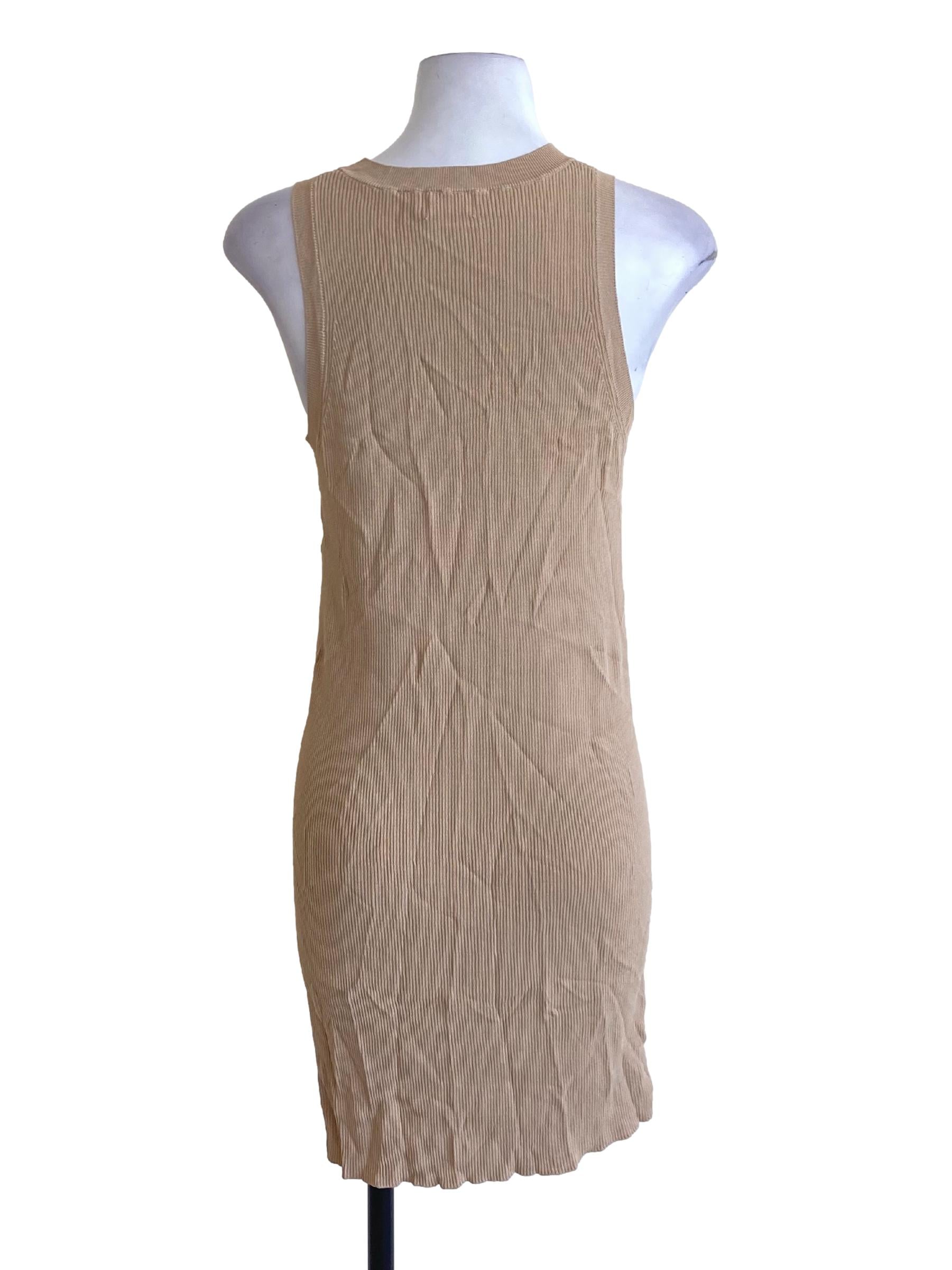Latte Brown Round Neck Knitted Sleeveless Bodycon Dress