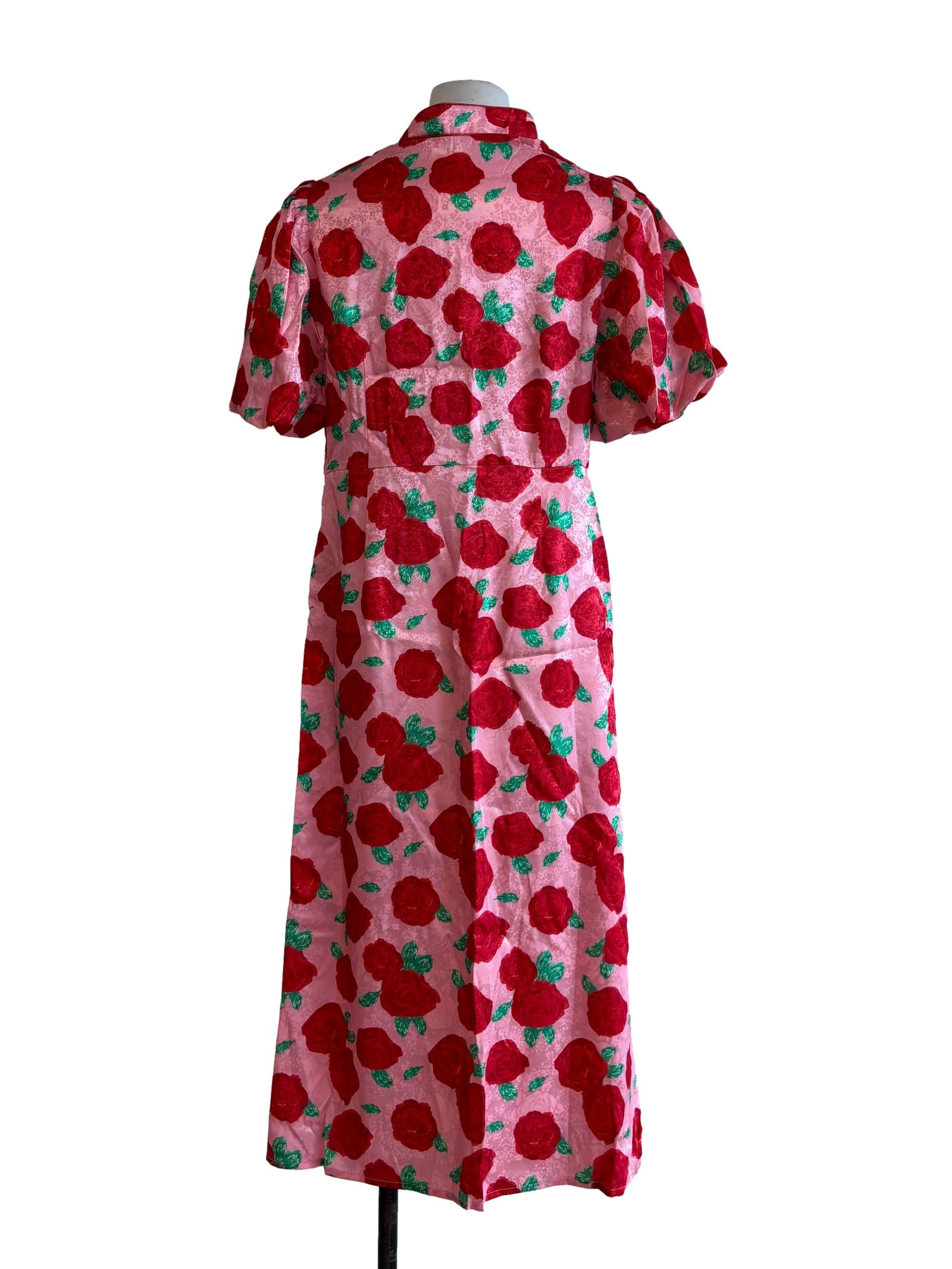 Pink Rose Short Sleeve Cheongsam Dress