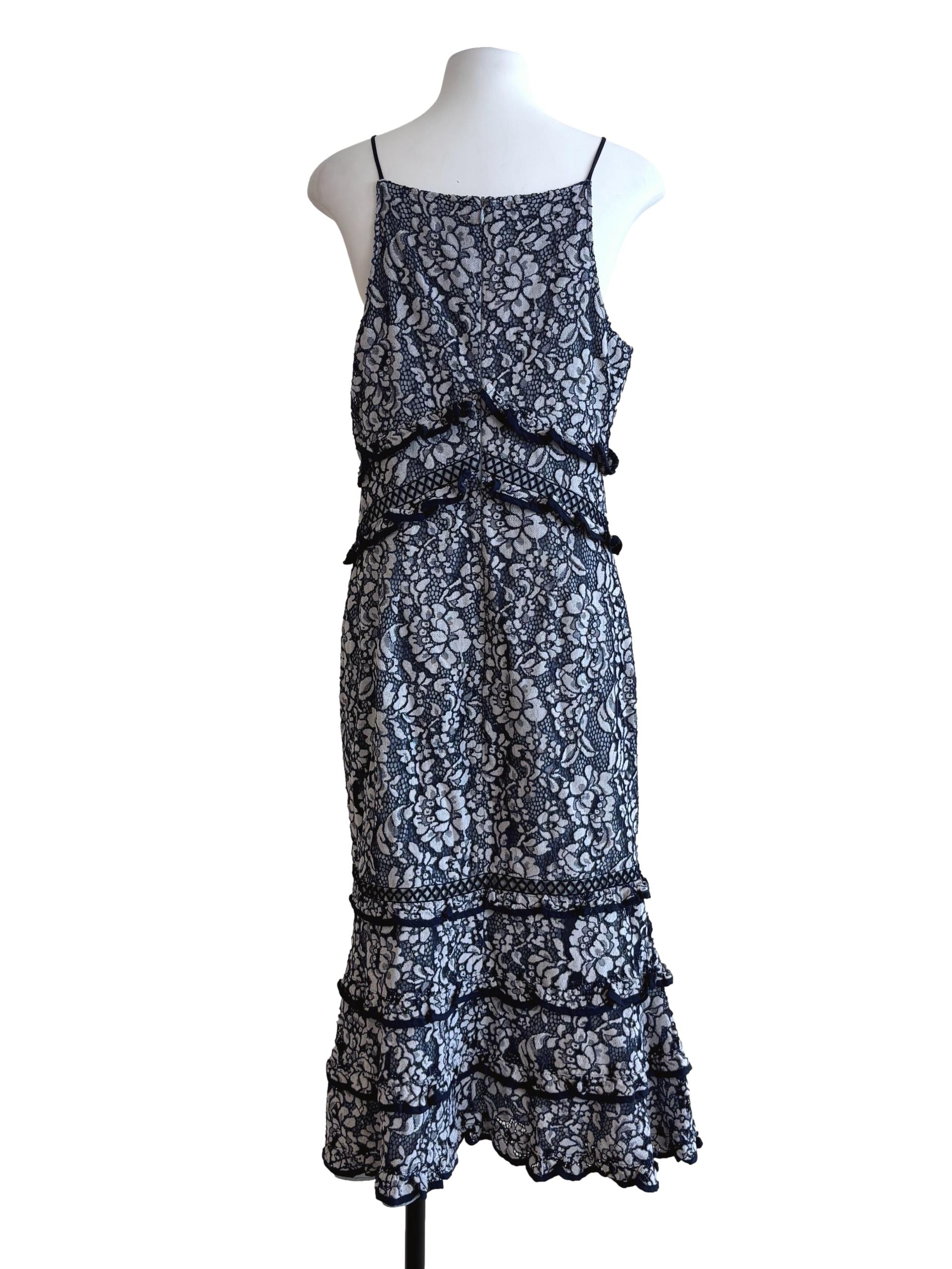 Navy Blue Spaghetti Strap Pencil Lace Dress