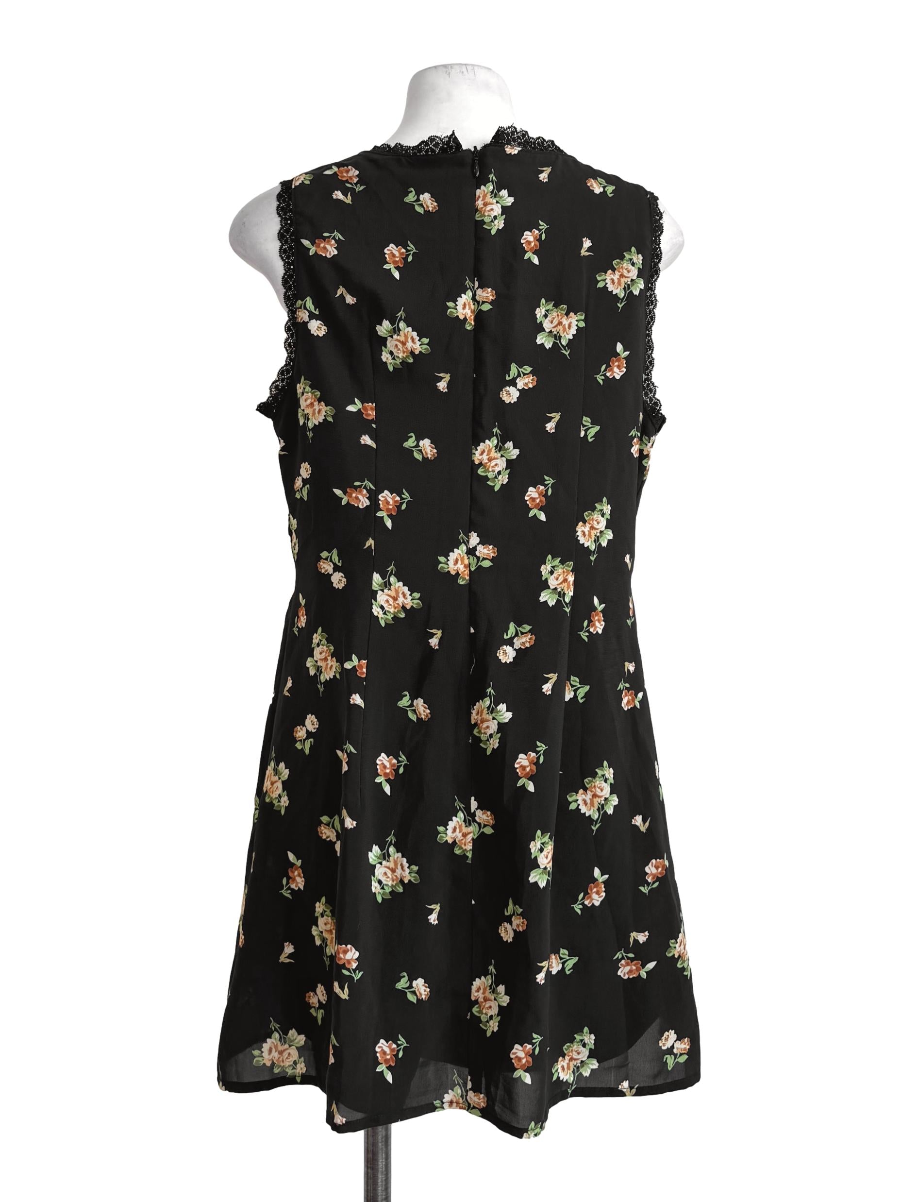 Black Floral V Neck Romper Dress YHF
