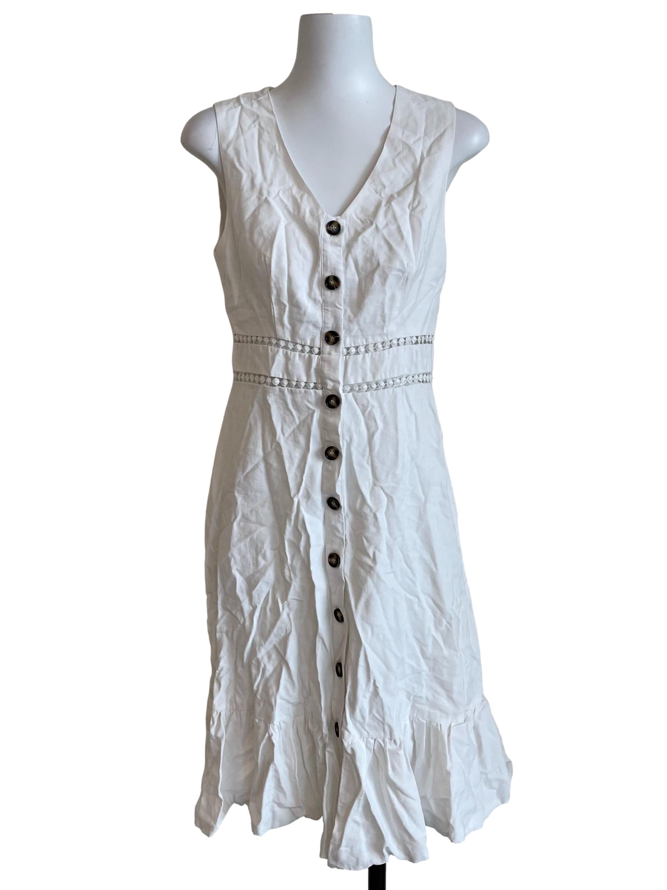 White Hollow Waist Button Dress
