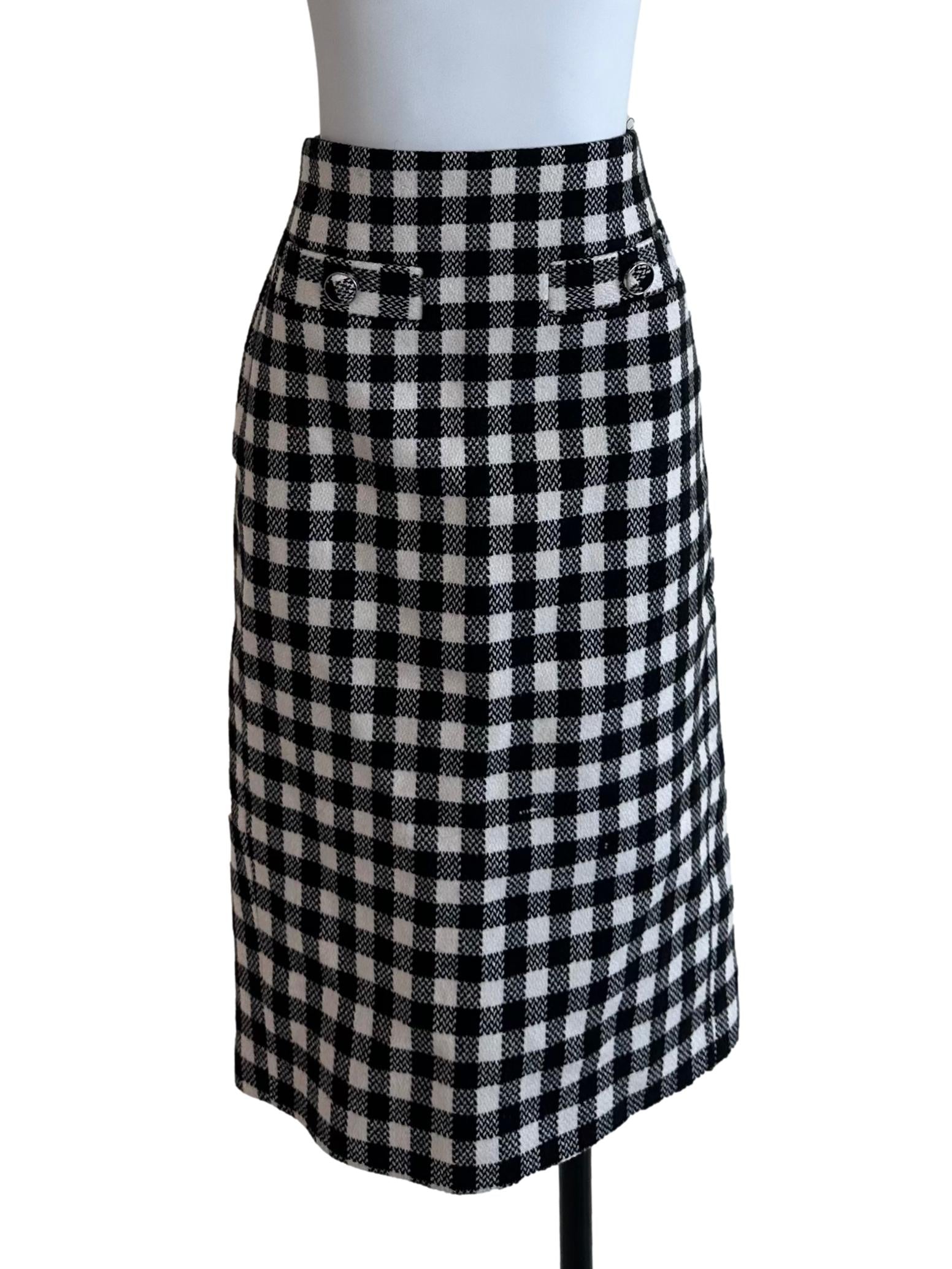 Black White Plaid Wool Skirt
