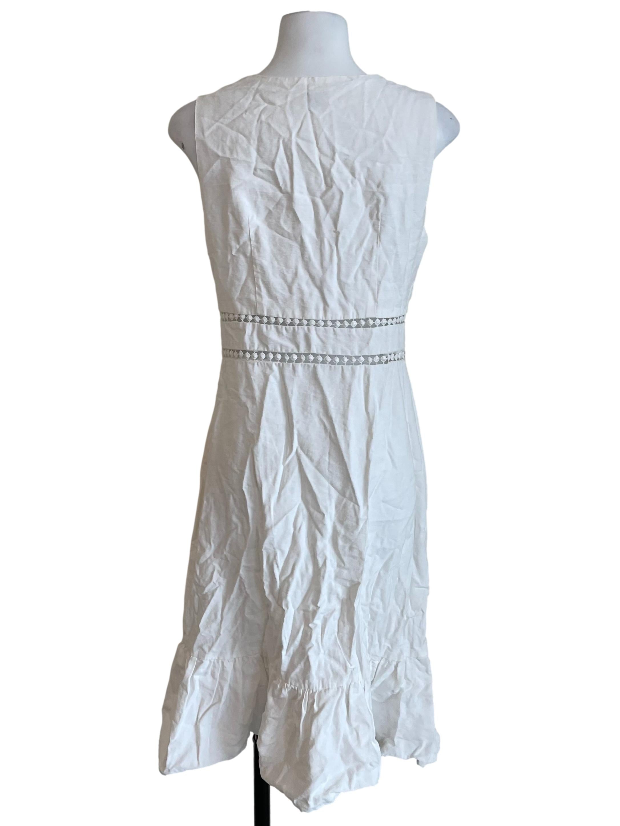 White Hollow Waist Button Dress